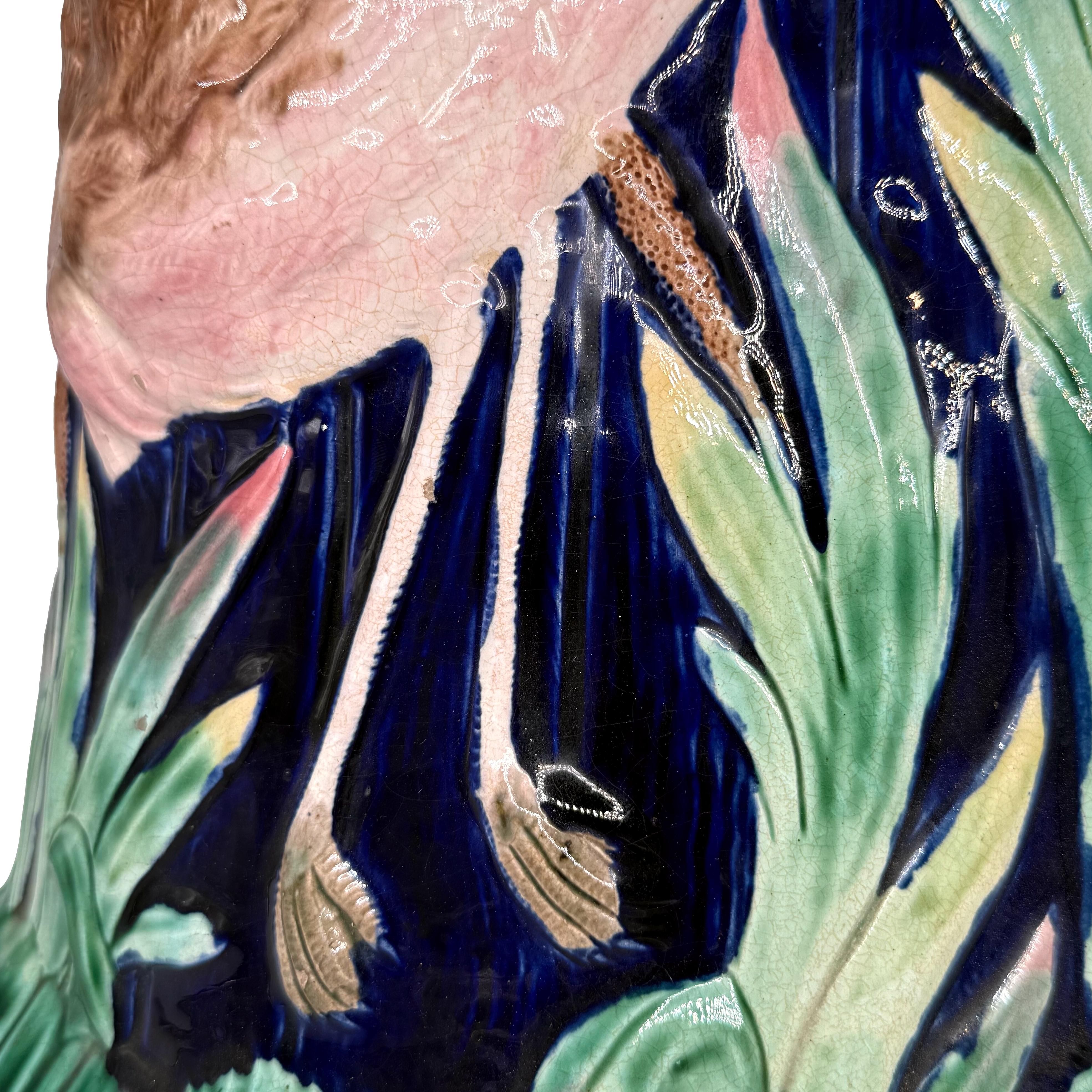 A Fielding Majolica Garden Seat with Cranes on Cobalt Blue, English, ca. 1880 For Sale 2