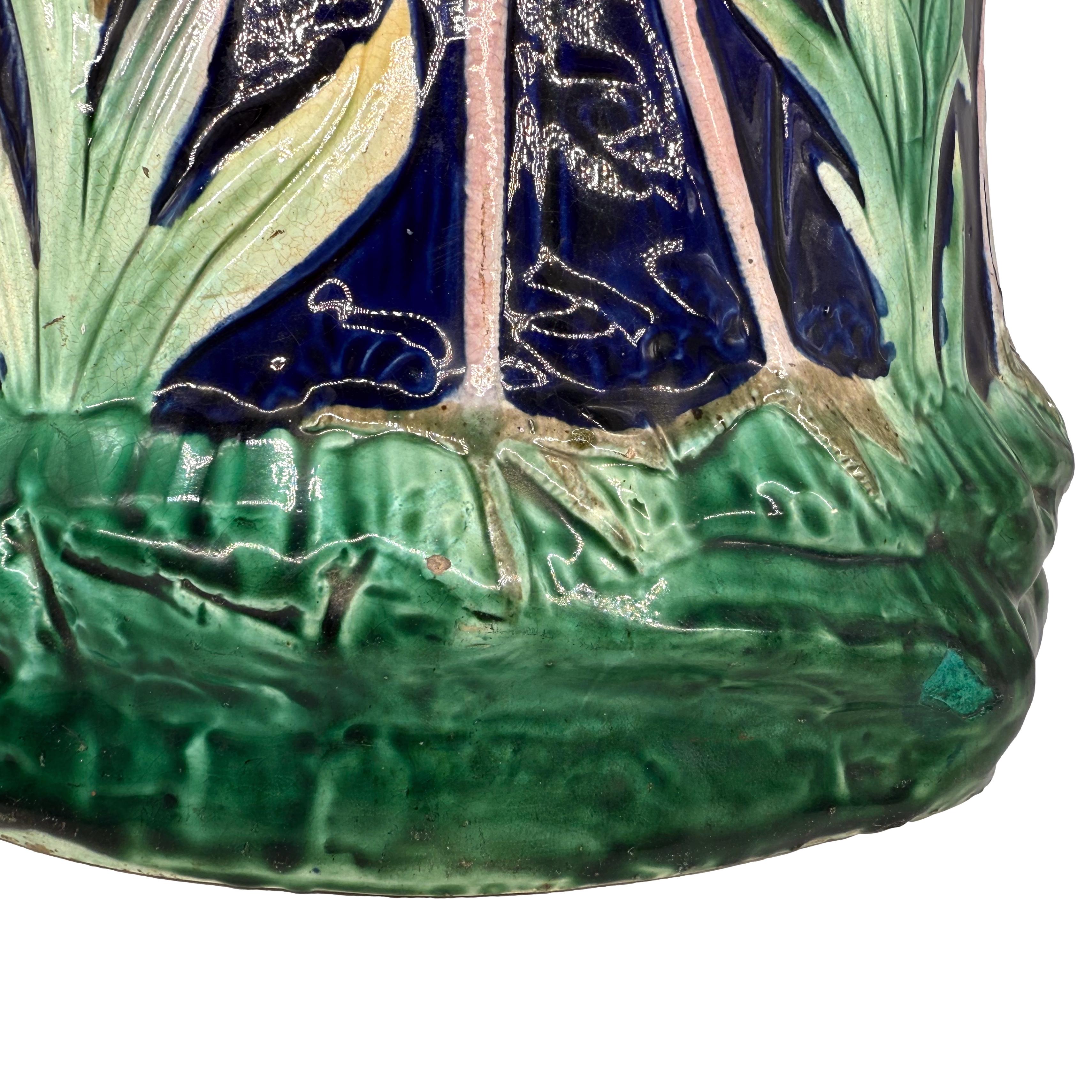 A Fielding Majolica Garden Seat with Cranes on Cobalt Blue, English, ca. 1880 For Sale 3