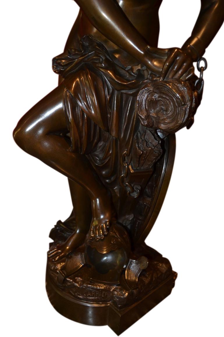 Figural Bronze Statue Depicting L' Amazon Captive by A. Carrier Belleuse In Good Condition For Sale In Vancouver, British Columbia