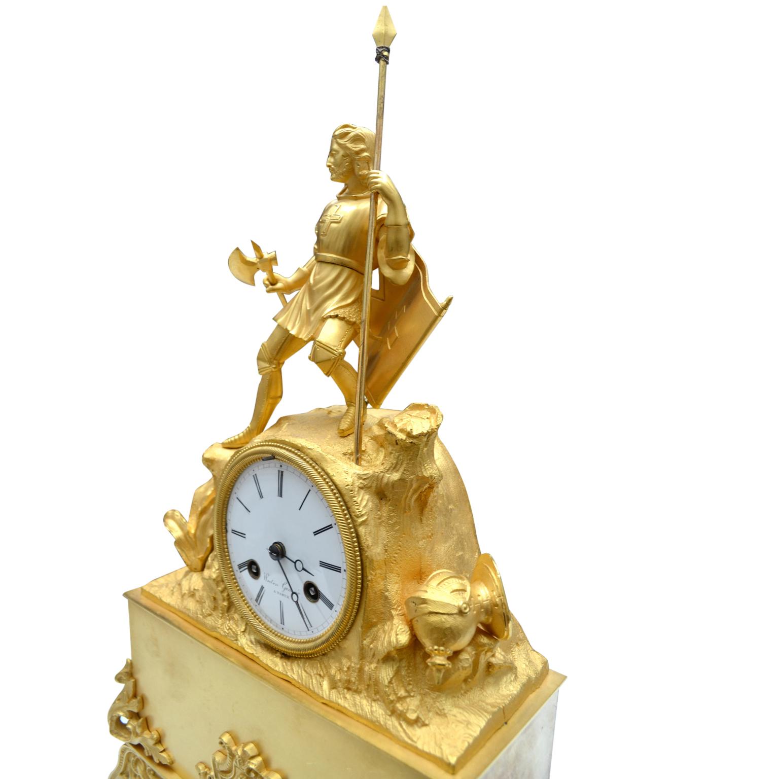 19th Century Napoleon III Gilt Bronze Clock of a  Victorious Crusader Knight  in Battle For Sale