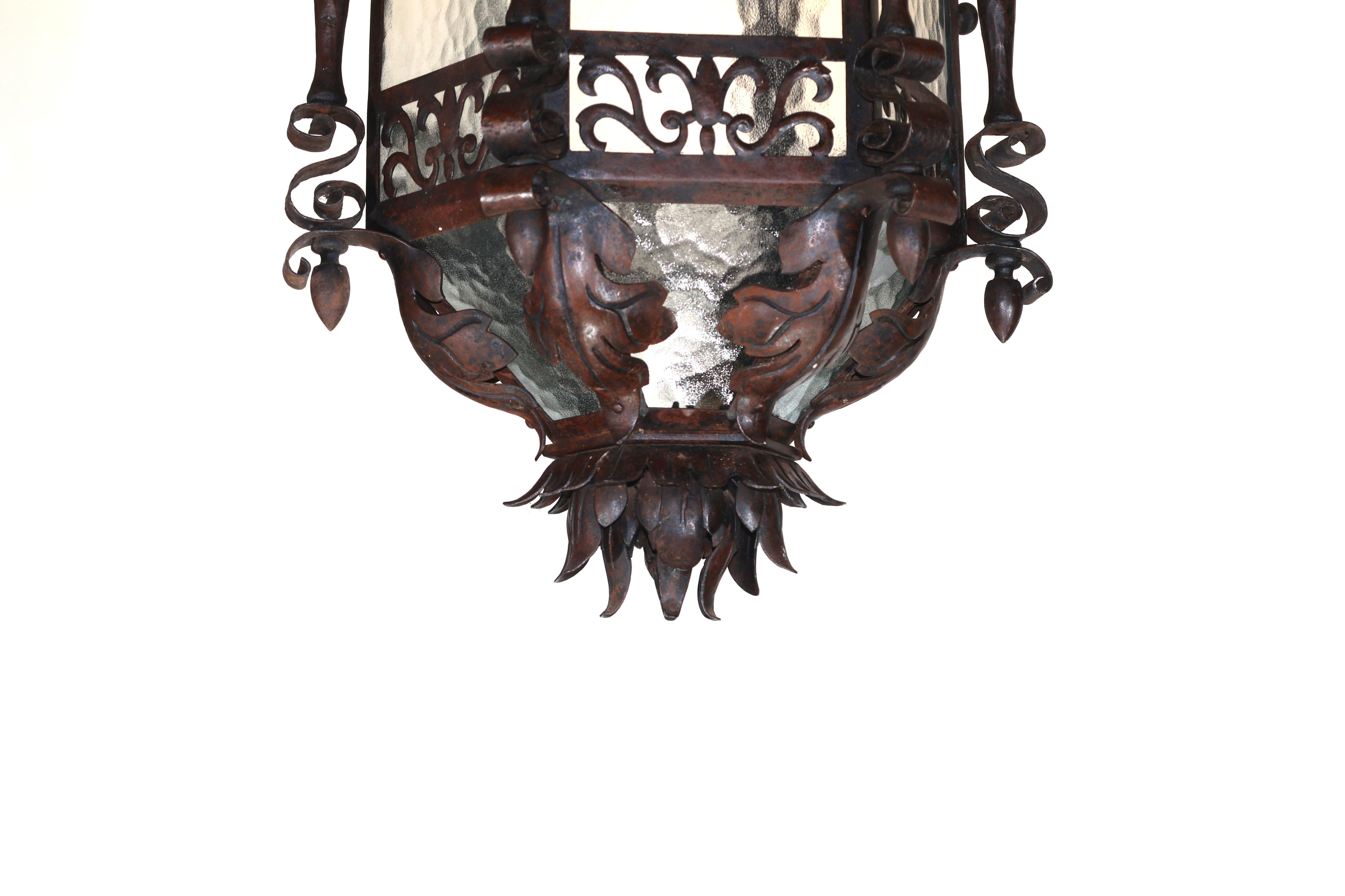 French A Find Hand Hammered Iron Lantern For Sale