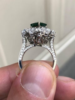 Fine, Pear Cut, Colombian Emerald Ring with Detachable Diamond Adorned Shank