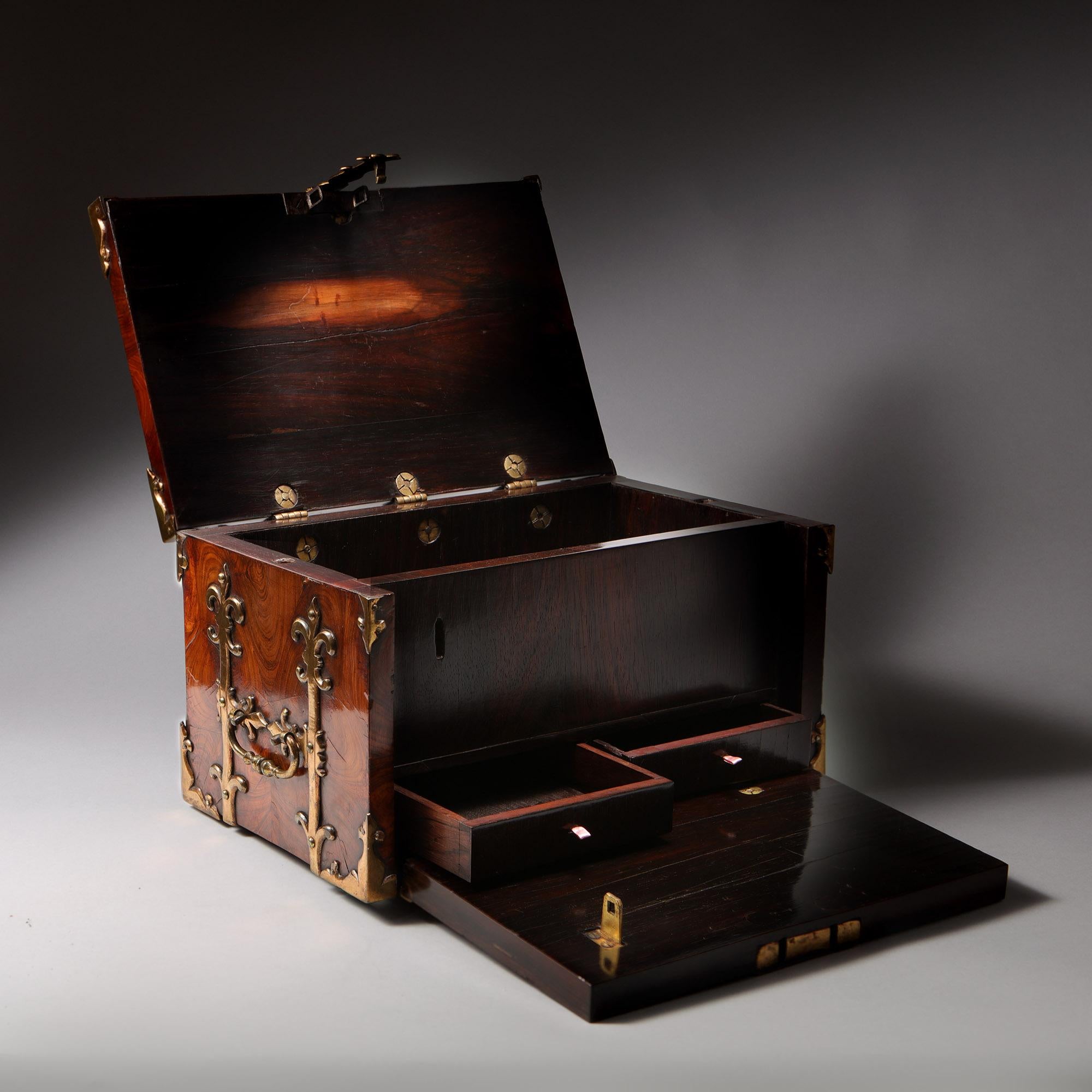 English A Fine 17th C. William and Mary Kingwood Strongbox or Coffre Fort, Circa 1690 For Sale