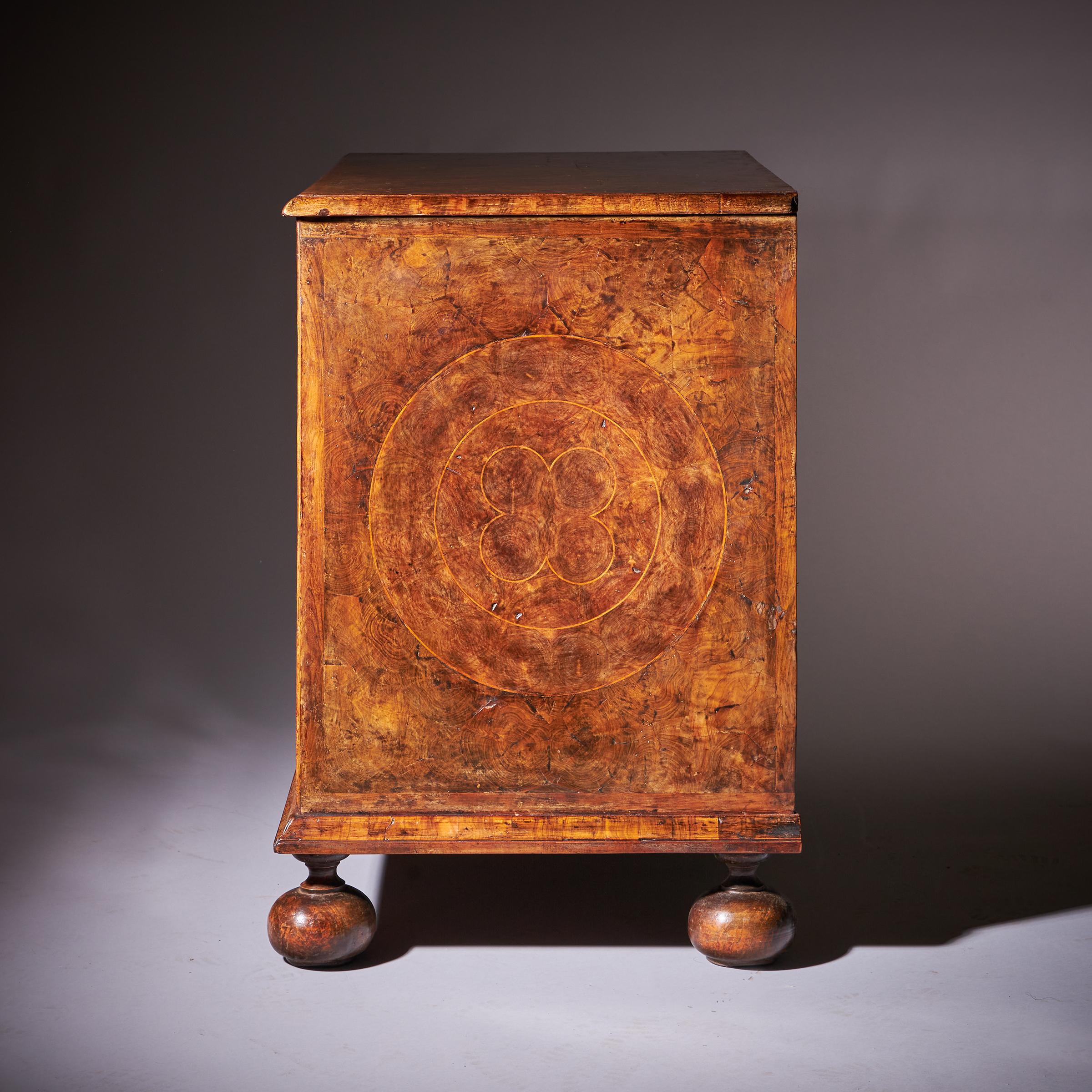 William and Mary A Fine 17th Century Charles II Olive Oyster Chest, Circa 1680 England For Sale