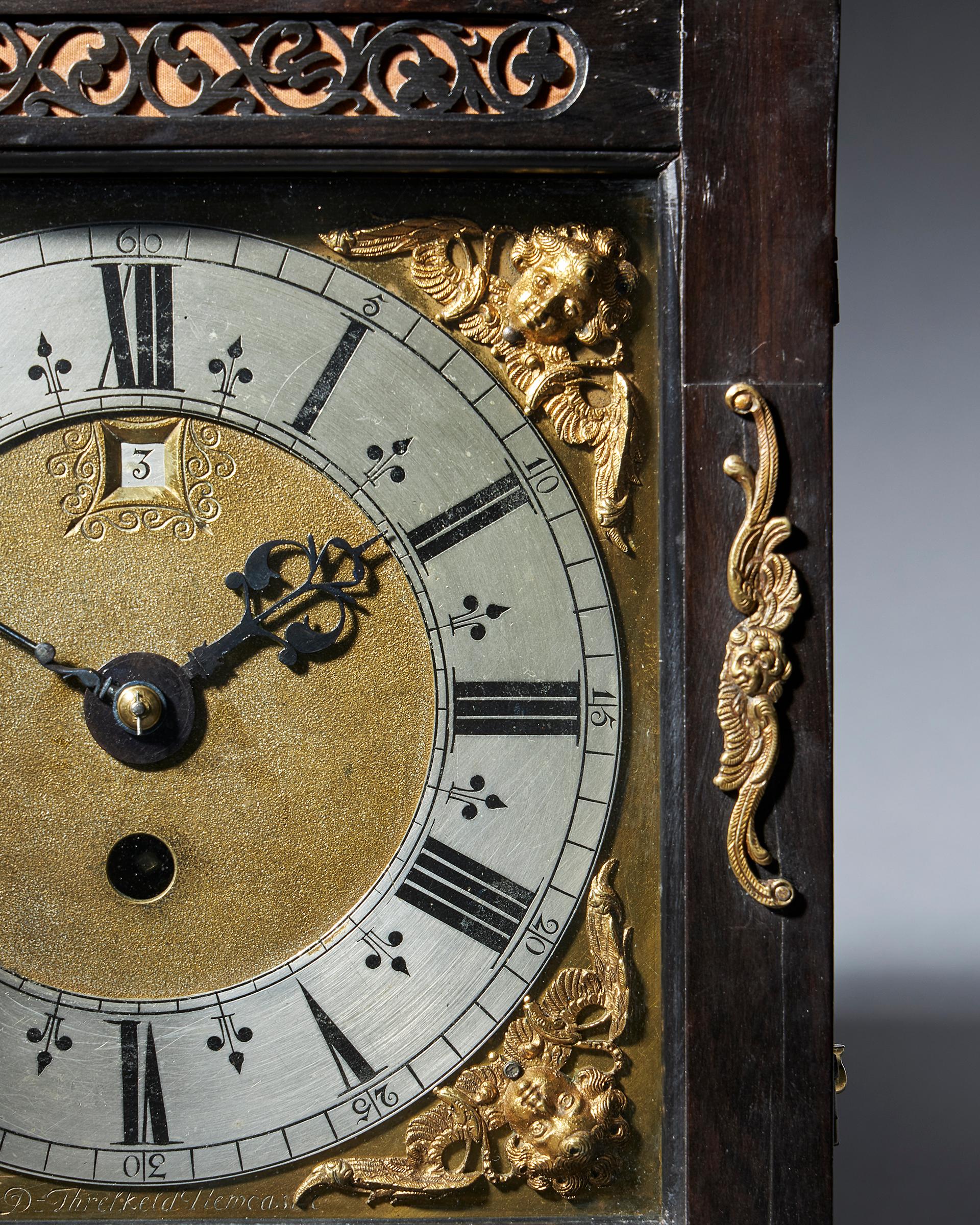 Fruitwood Fine 17th Century Charles II Spring Driven Table Clock by Deodatus Threlkeld
