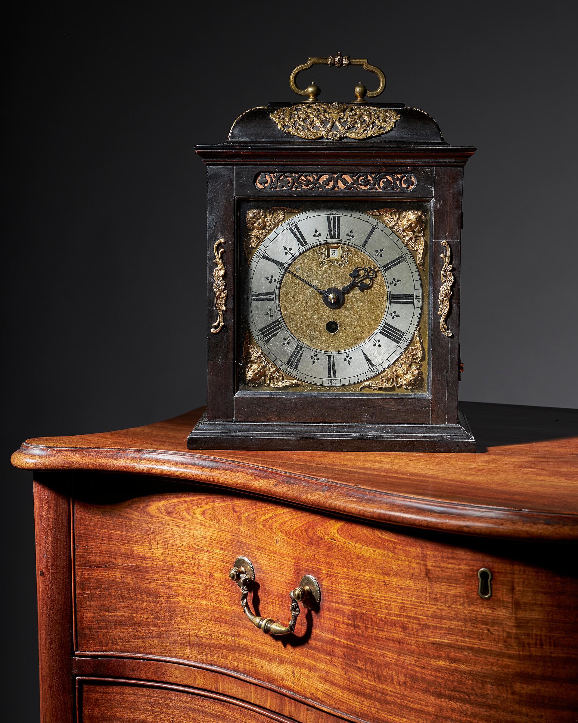 The eminent maker Deodatus Threlkeld (1658-1732) was an apprentice of Abraham Fromanteel, one of Ahasuerus Fromanteel’s sons. The latter can be regarded as the father of English clockmaking as he introduced the pendulum clock in England. 

Several