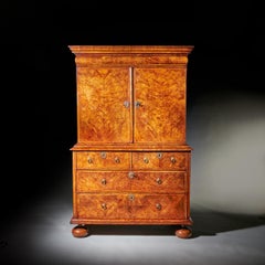 Fine 17th Century William and Mary Burl Walnut Cabinet on Chest, Circa 1690