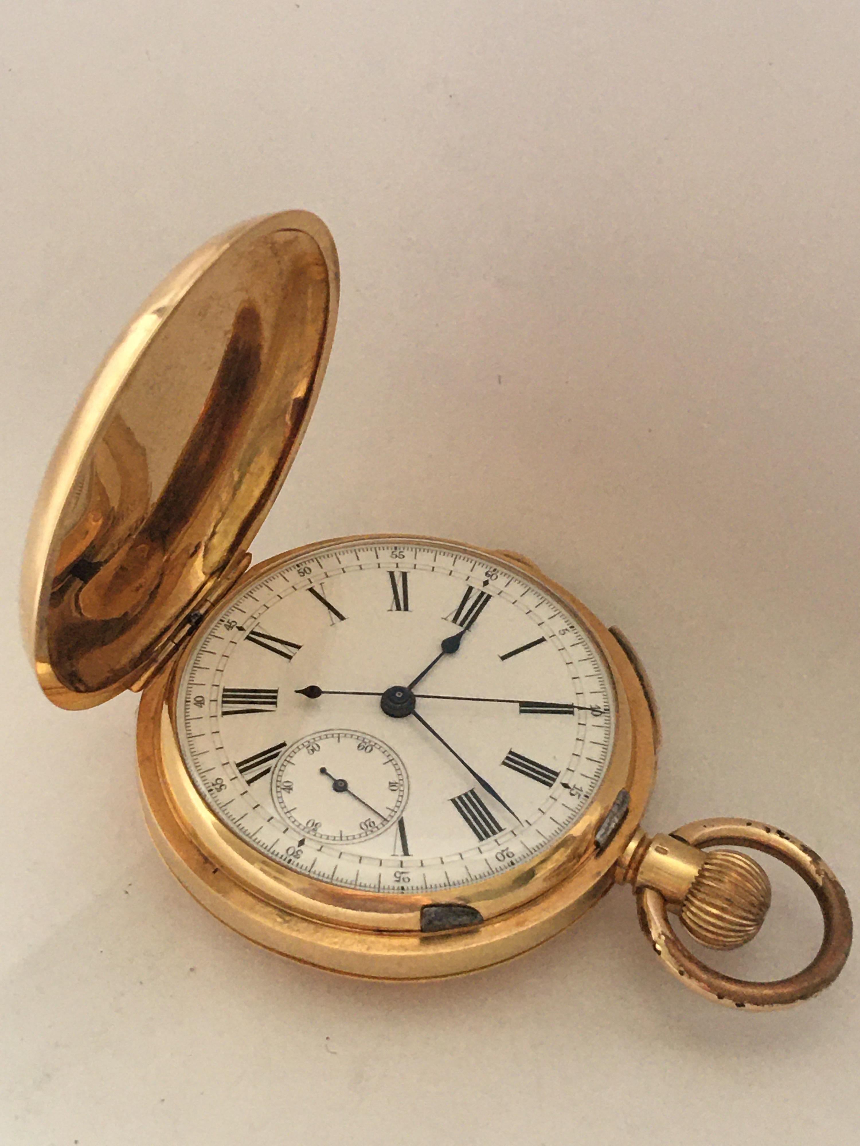 Fine 18 Karat Gold Full Hunter Chronograph and Quarter Repeating Pocket Watch For Sale 9