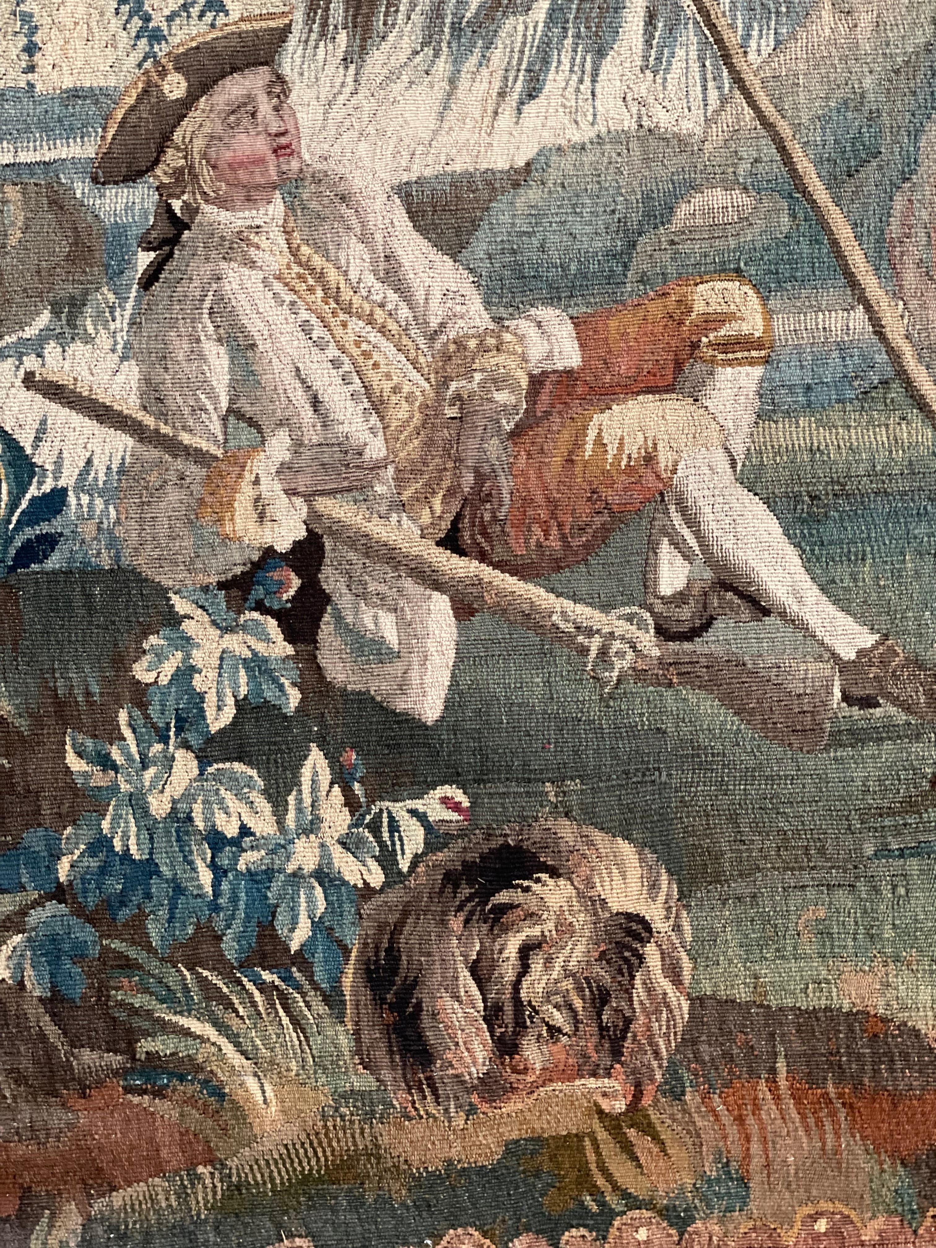 Feiner und seltener pastoraler Aubusson-Wandteppich, Frankreich 18. Jahrhundert im Zustand „Gut“ im Angebot in LA CIOTAT, FR