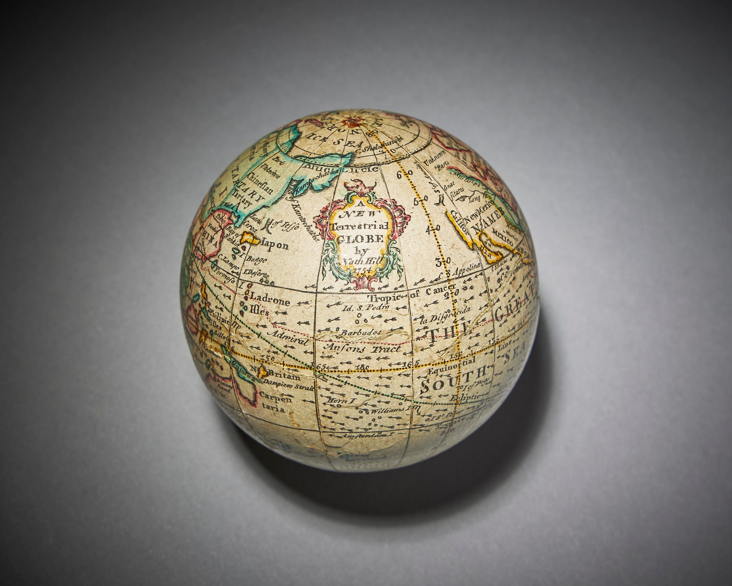 Hand-Painted Fine 18th Century English Celestial Pocket Globe by Nathaniel Hill, London, 1754