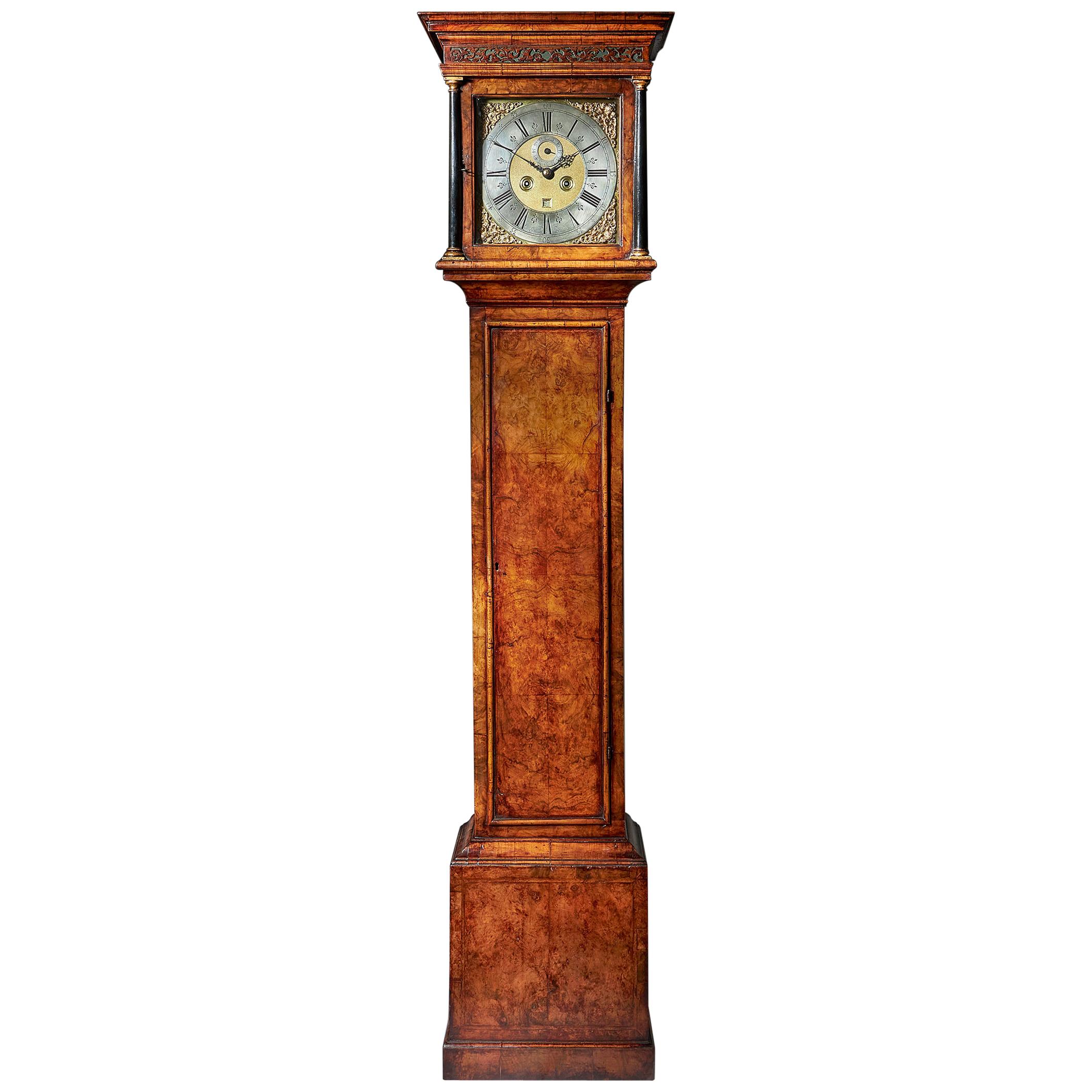 Fine 18th Century Queen Anne Burr Walnut Eight-Day Longcase Clock