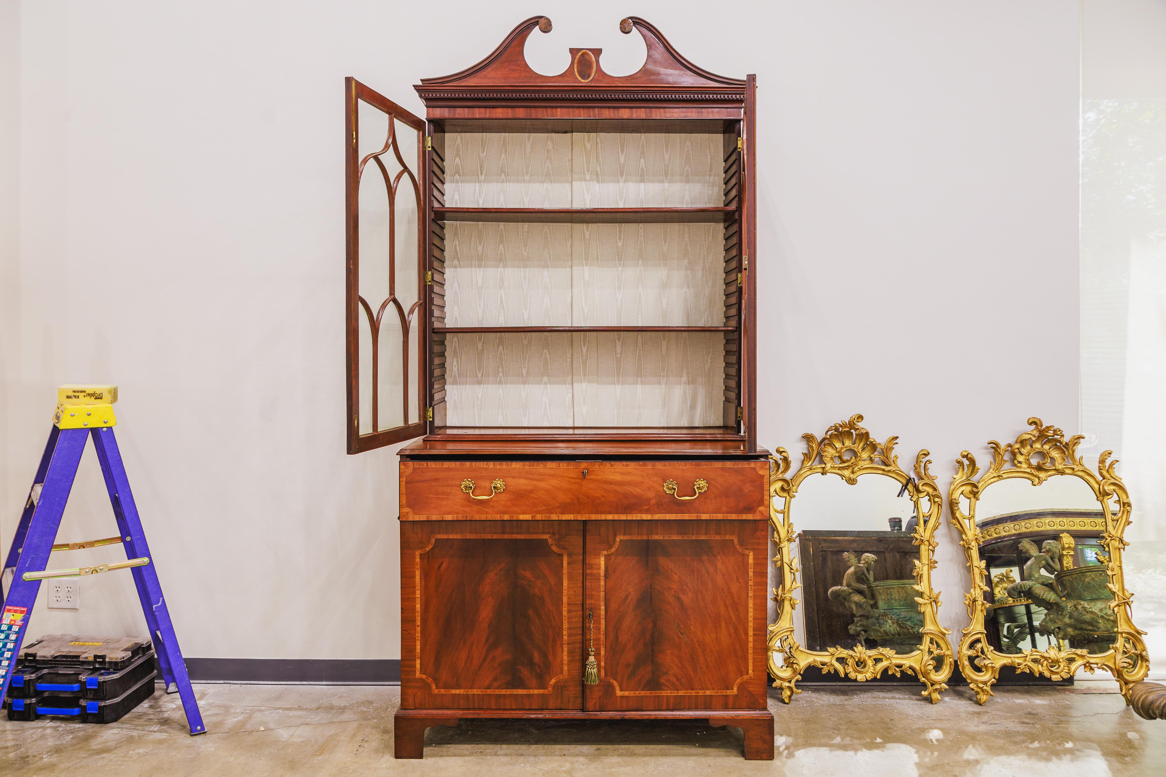 A fine early 19th century Regency mahogany and satinwood inlayed drop front secretary . Signed in two places 
