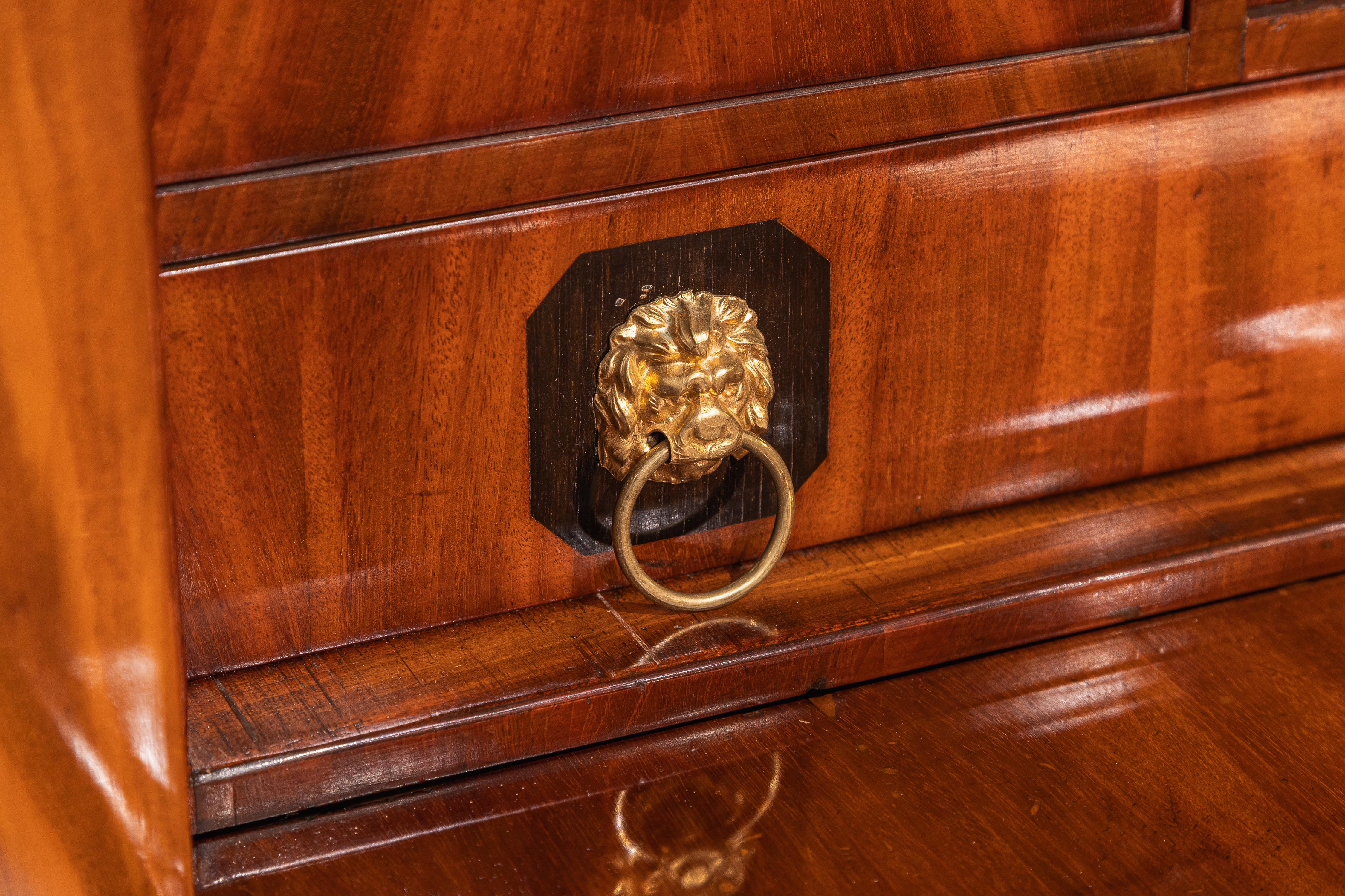 A fine 19th c Biedermeier birch secretary. Ebonized details and gilt bronze For Sale 2