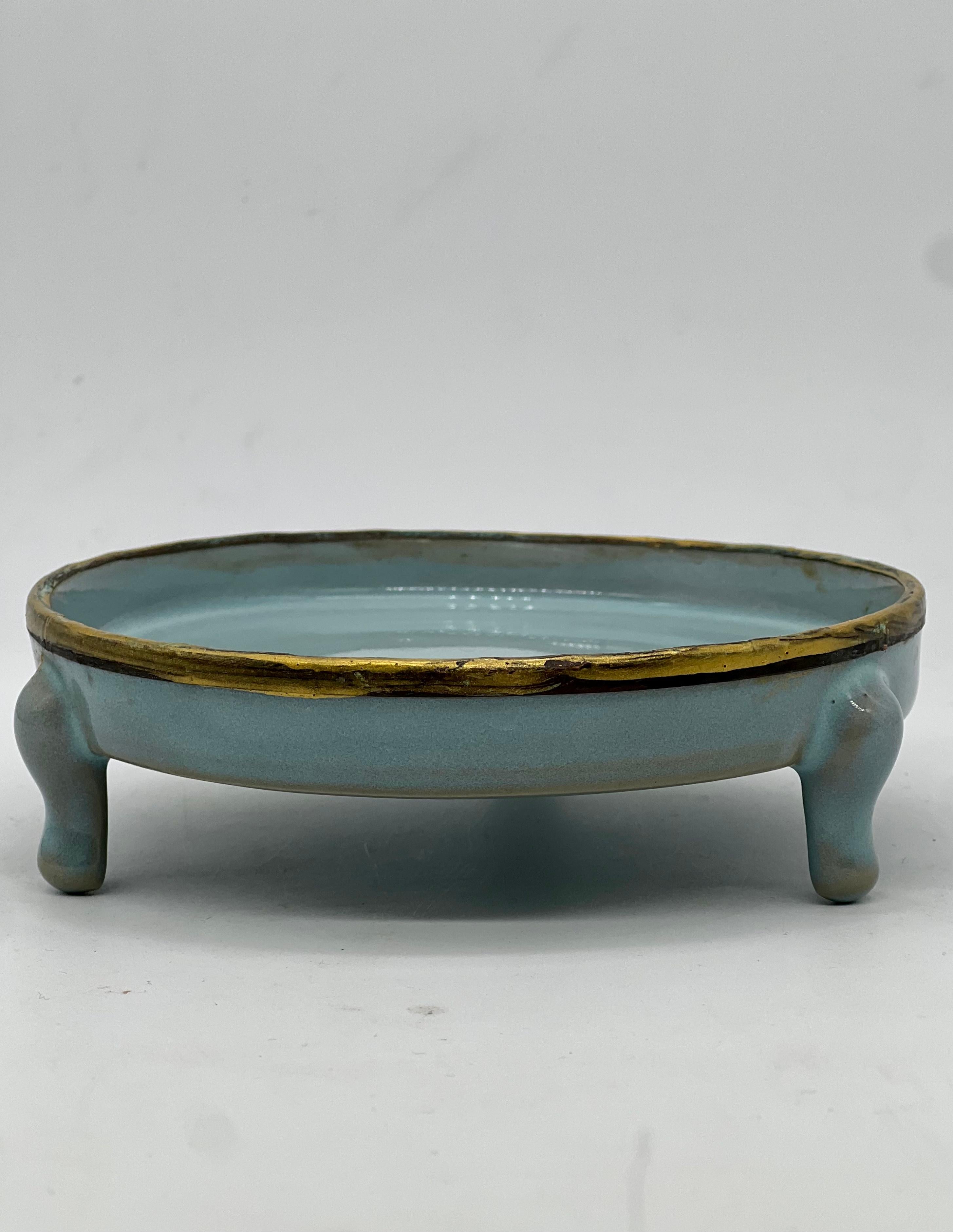 19th Century A FINE 19th C CHINESE THREE LEGGED RU WARE PORCELAIN WASHER/STAND.Qing Dynasty. For Sale