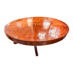 Antique A fine 19th c English palatial round dining table .Walnut and satinwood inlay