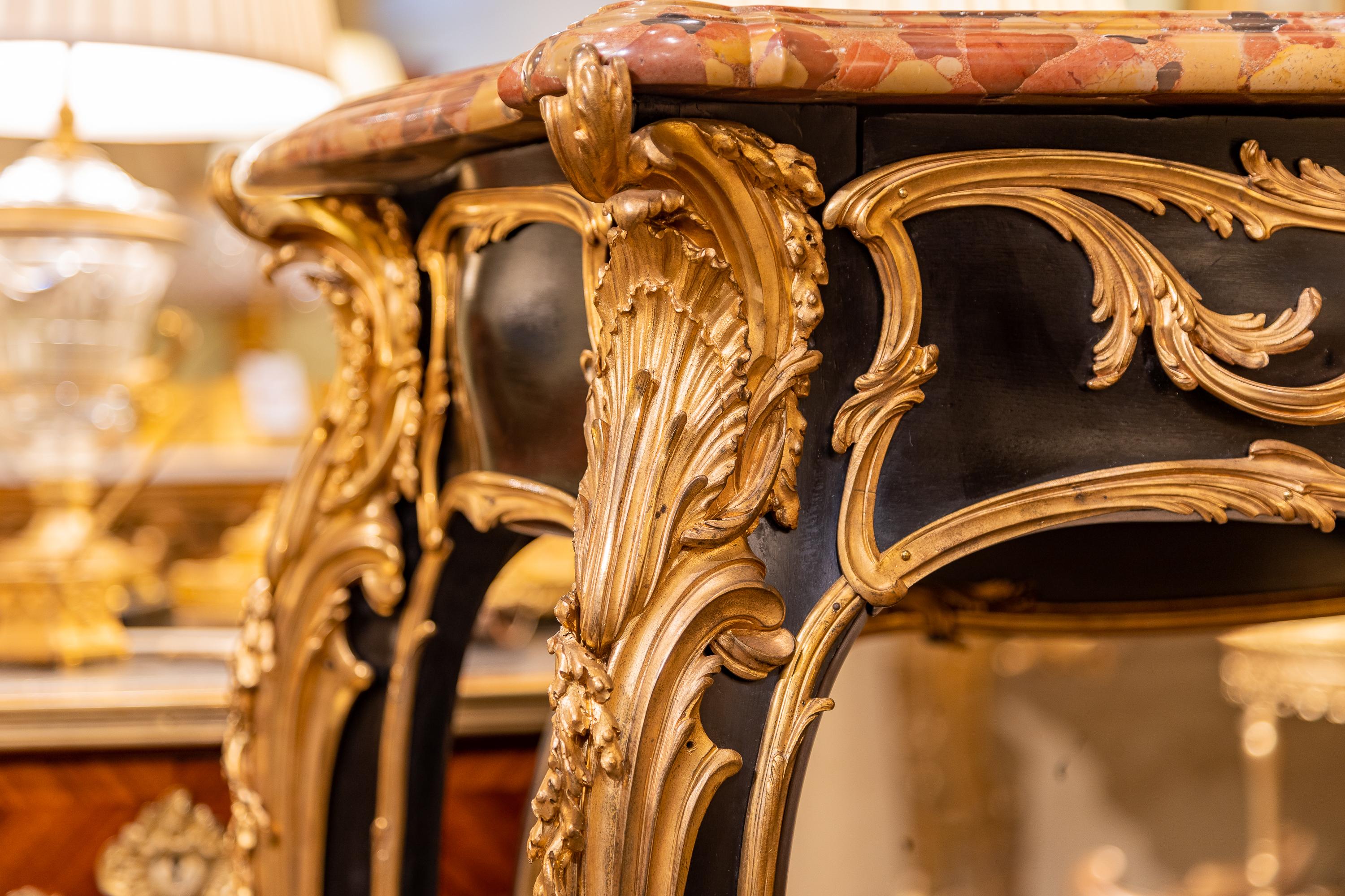 Fine 19th Century French Ebonized and Gilt Bronze Console Signed Zweiner In Good Condition For Sale In Dallas, TX