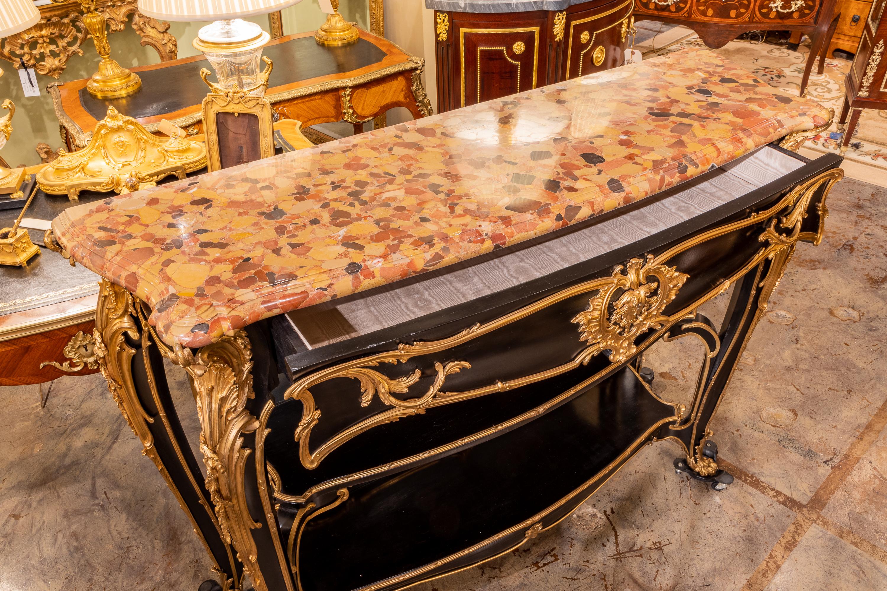 Fine 19th Century French Ebonized and Gilt Bronze Console Signed Zweiner For Sale 2