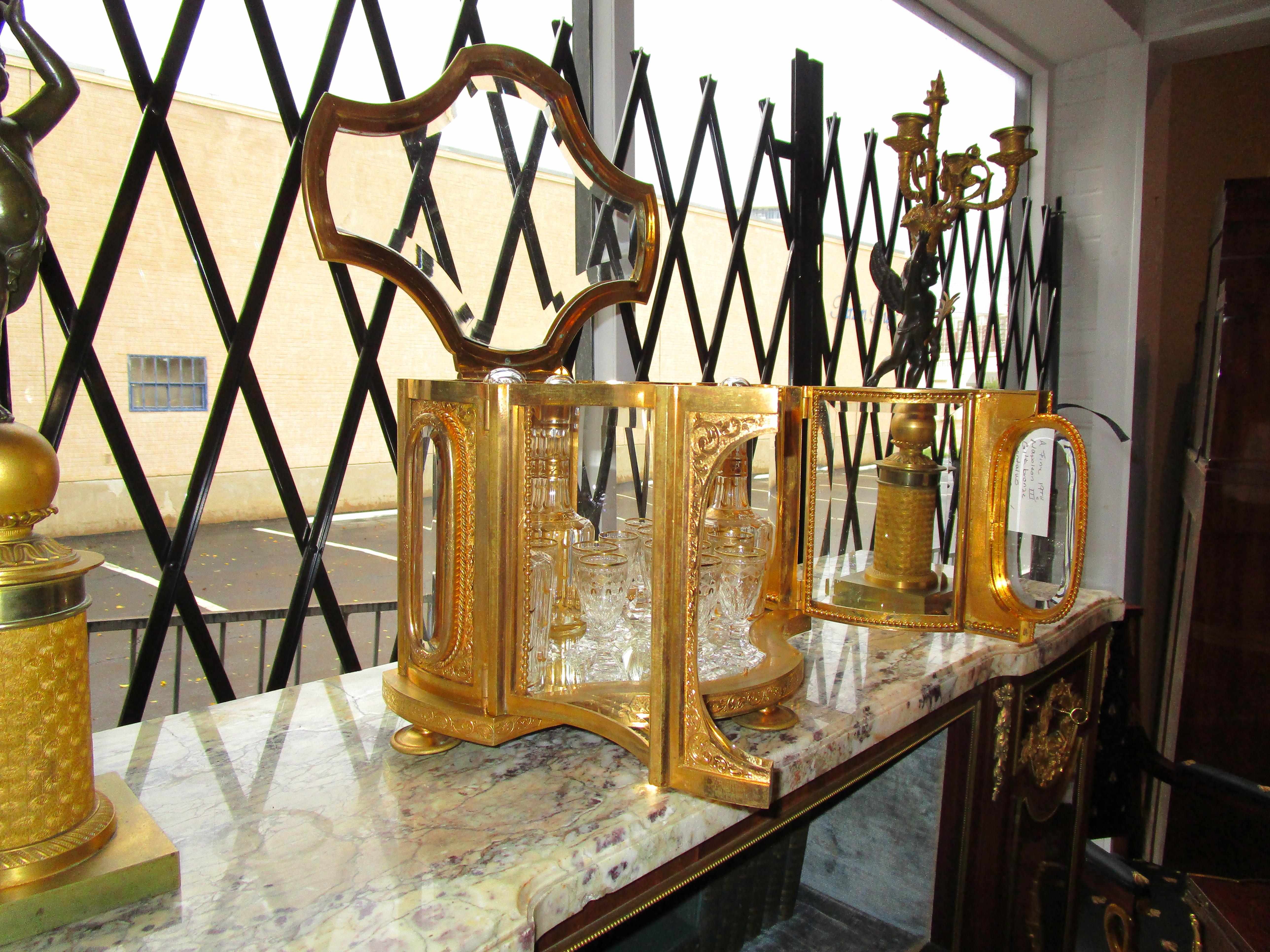 Belle Époque A  fine 19th c French Liquor set . Gilt bronze and glass with crystal decanters For Sale