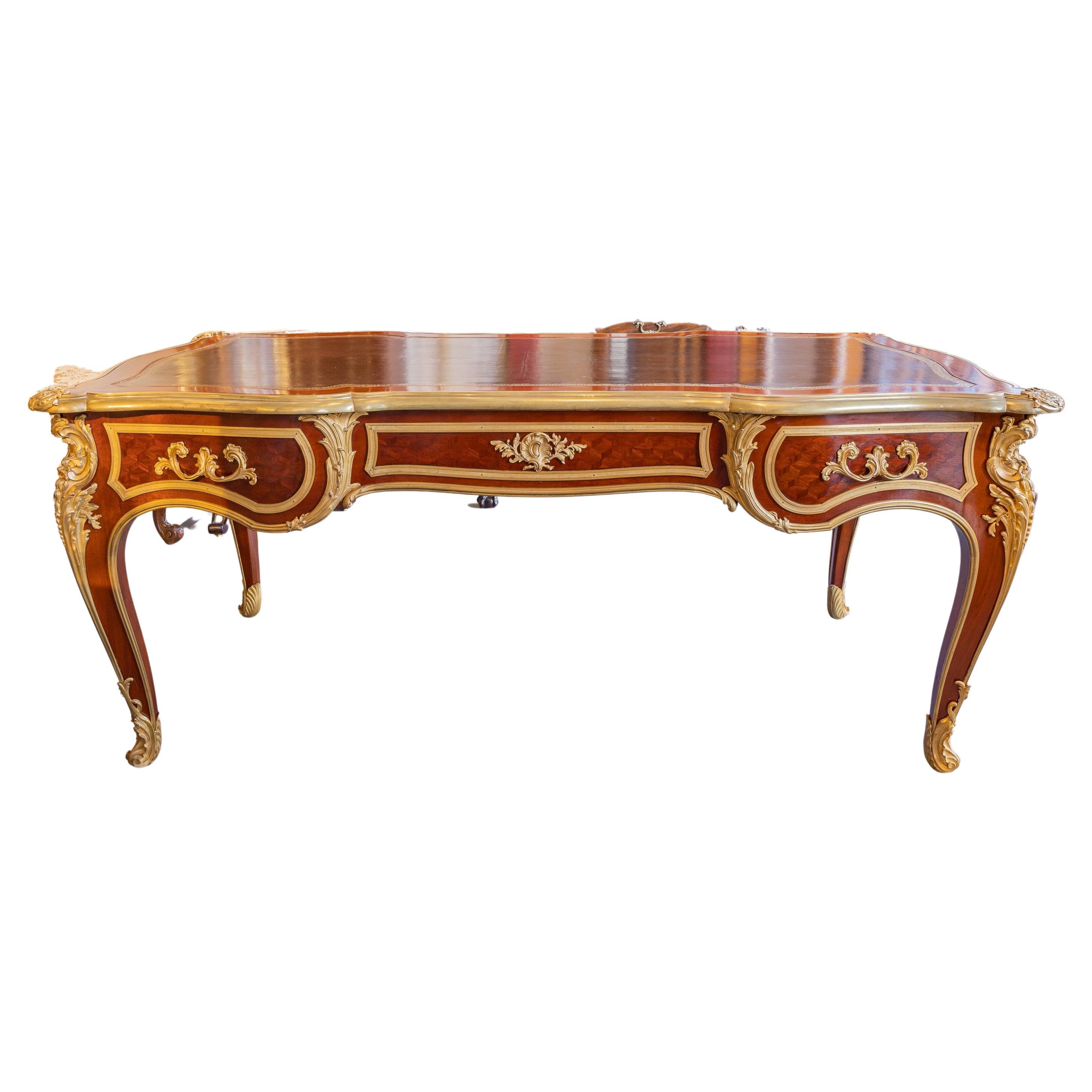 A fine 19th c French Louis XV signed Bureau Plat 