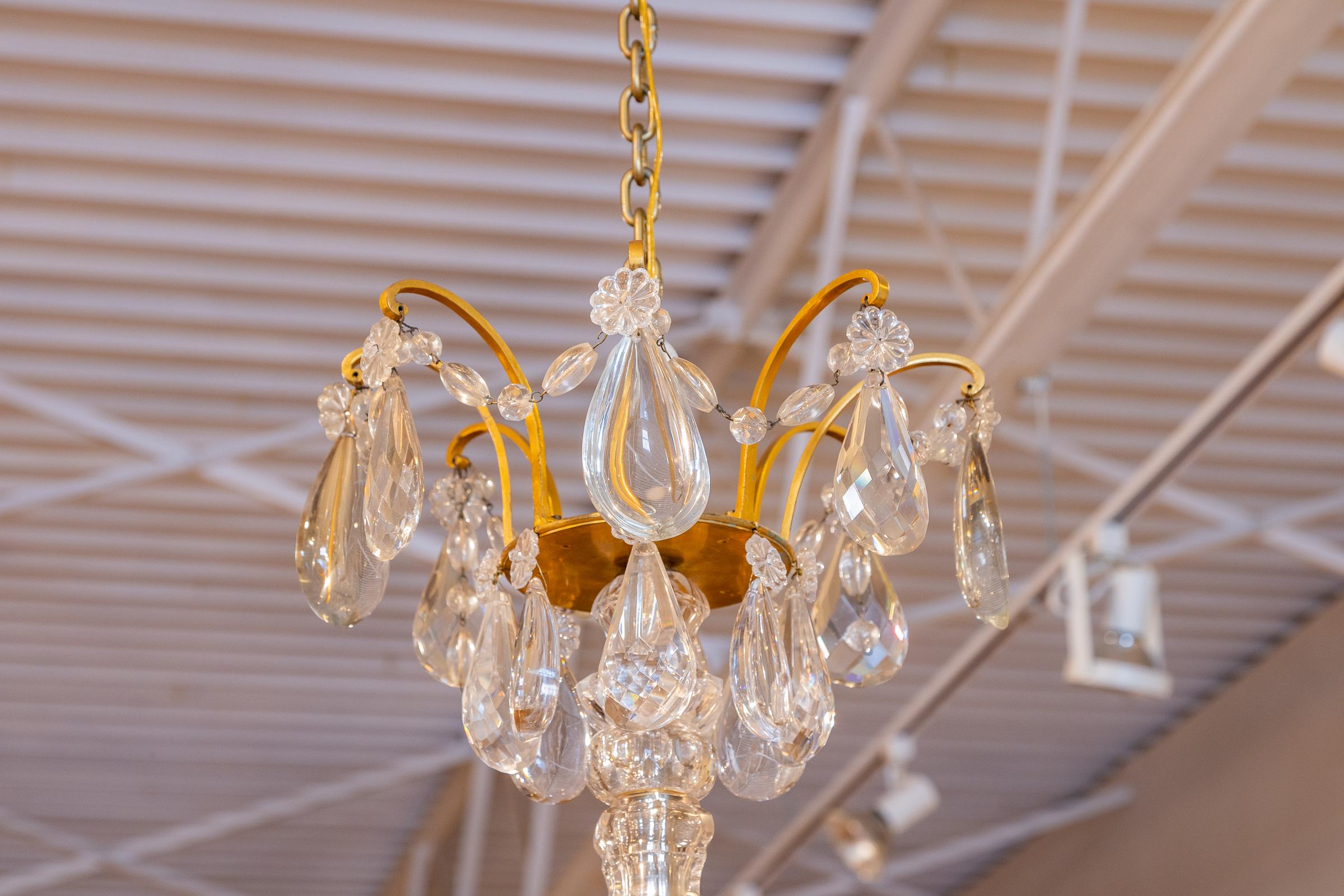 Fine 19th C French Louis XVI Crystal and Gilt Bronze 8 Light Chandelier In Excellent Condition For Sale In Dallas, TX