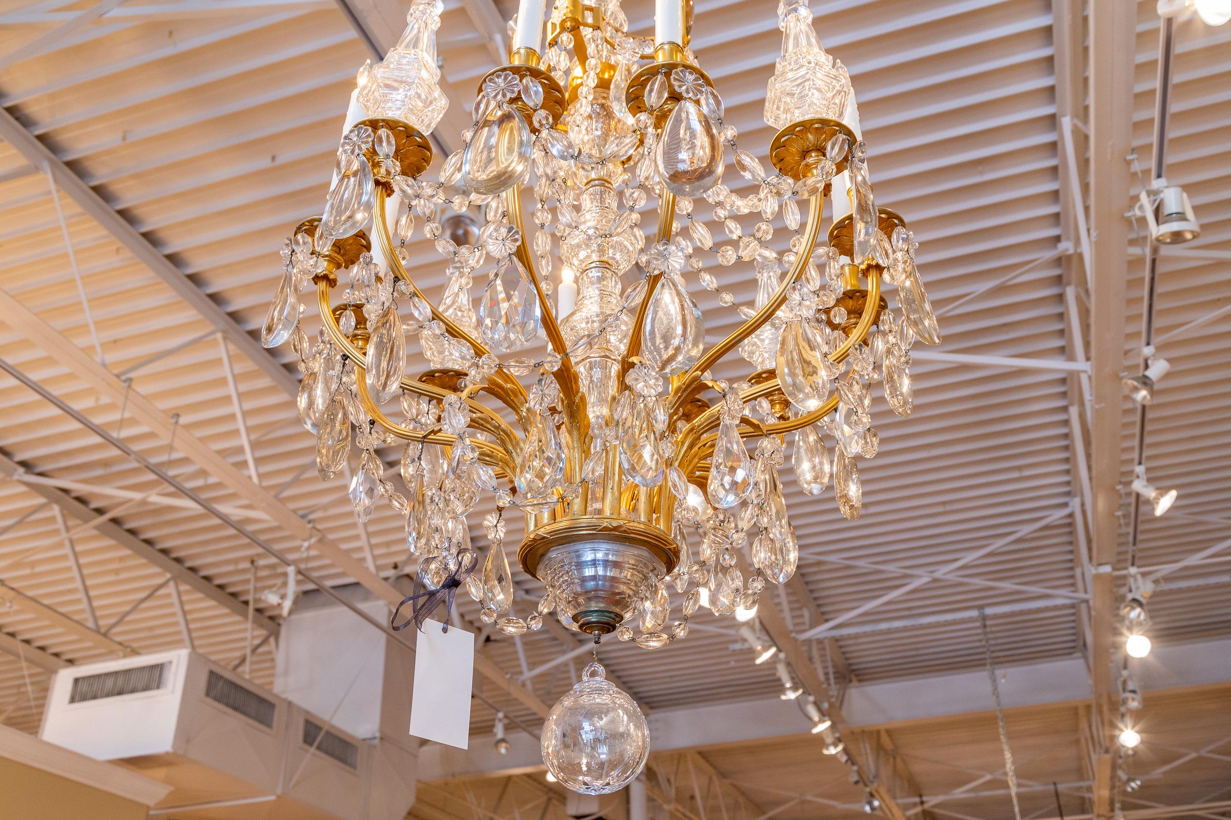 Fine 19th C French Louis XVI Crystal and Gilt Bronze 8 Light Chandelier For Sale 5