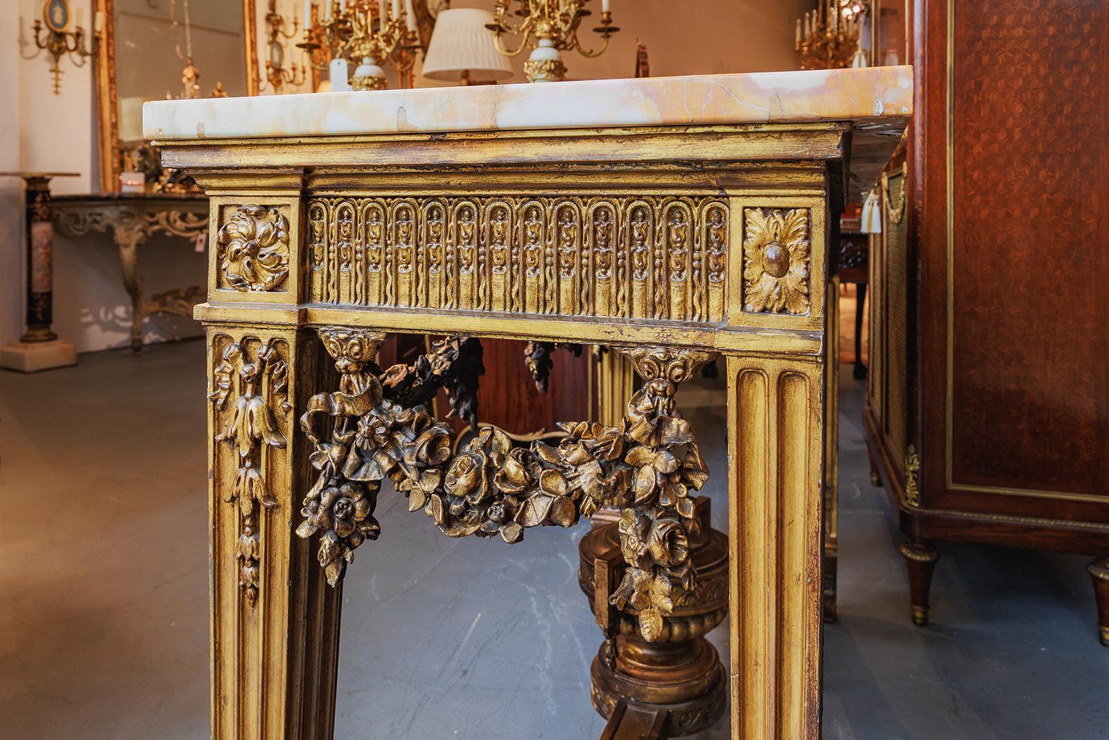 Siena de mármol y madera dorada Luis XVI francesa del s. XIX  consola con tapa de mármol Mármol de Siena en venta