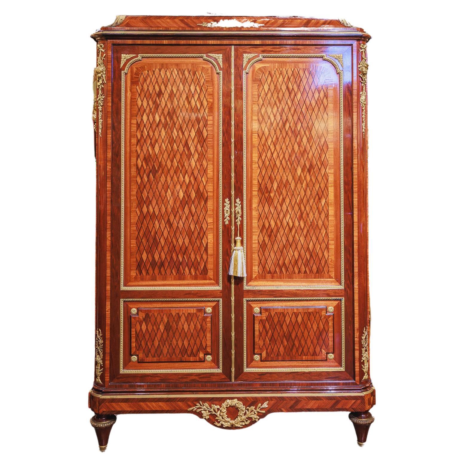 Fine 19th Century French Louis XVI Kingwood Parquetry Cabinet by T Millet For Sale