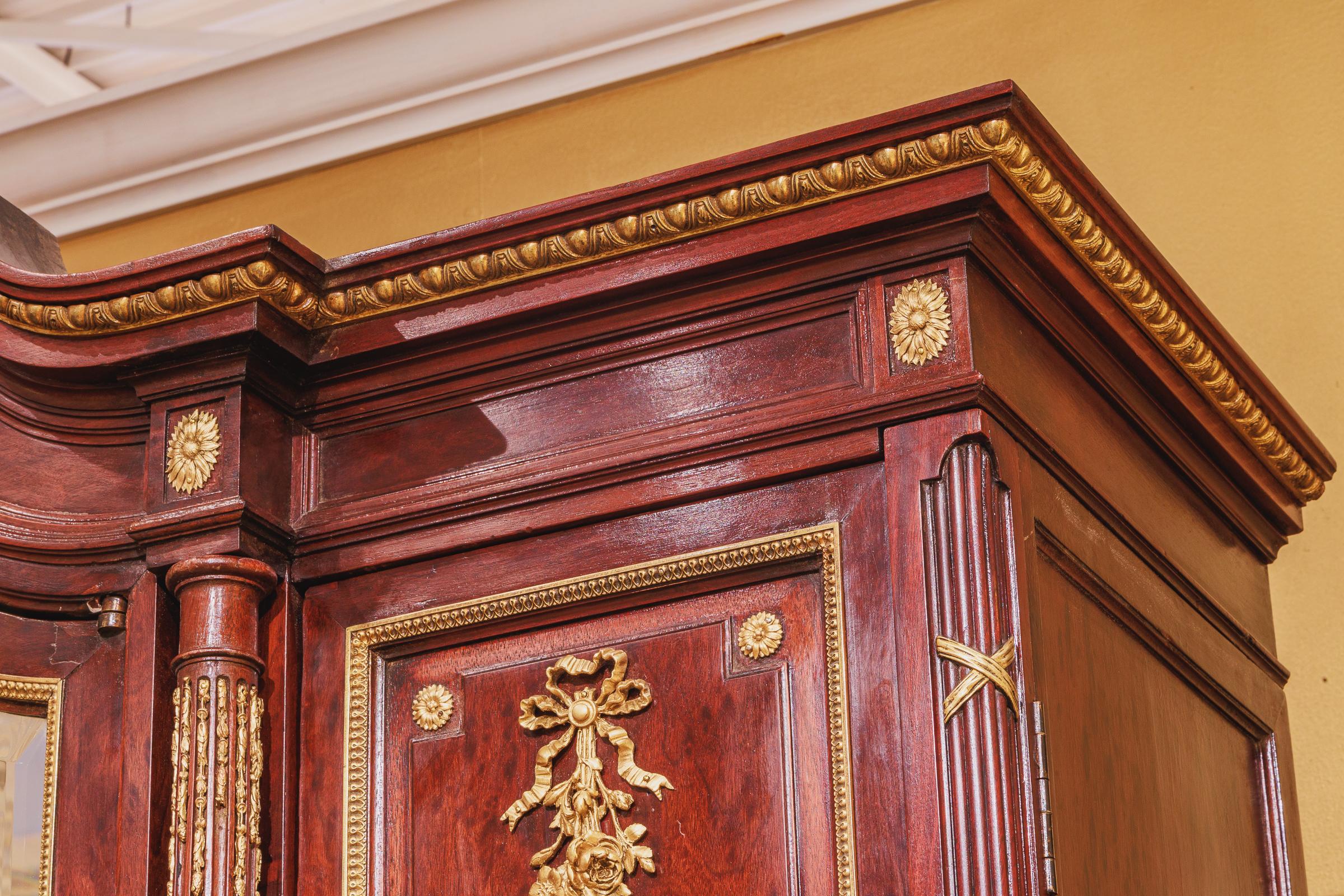 Fine 19th Century French Louis XVI Mahogany and Gilt Bronze Armoire by Mercier In Good Condition For Sale In Dallas, TX