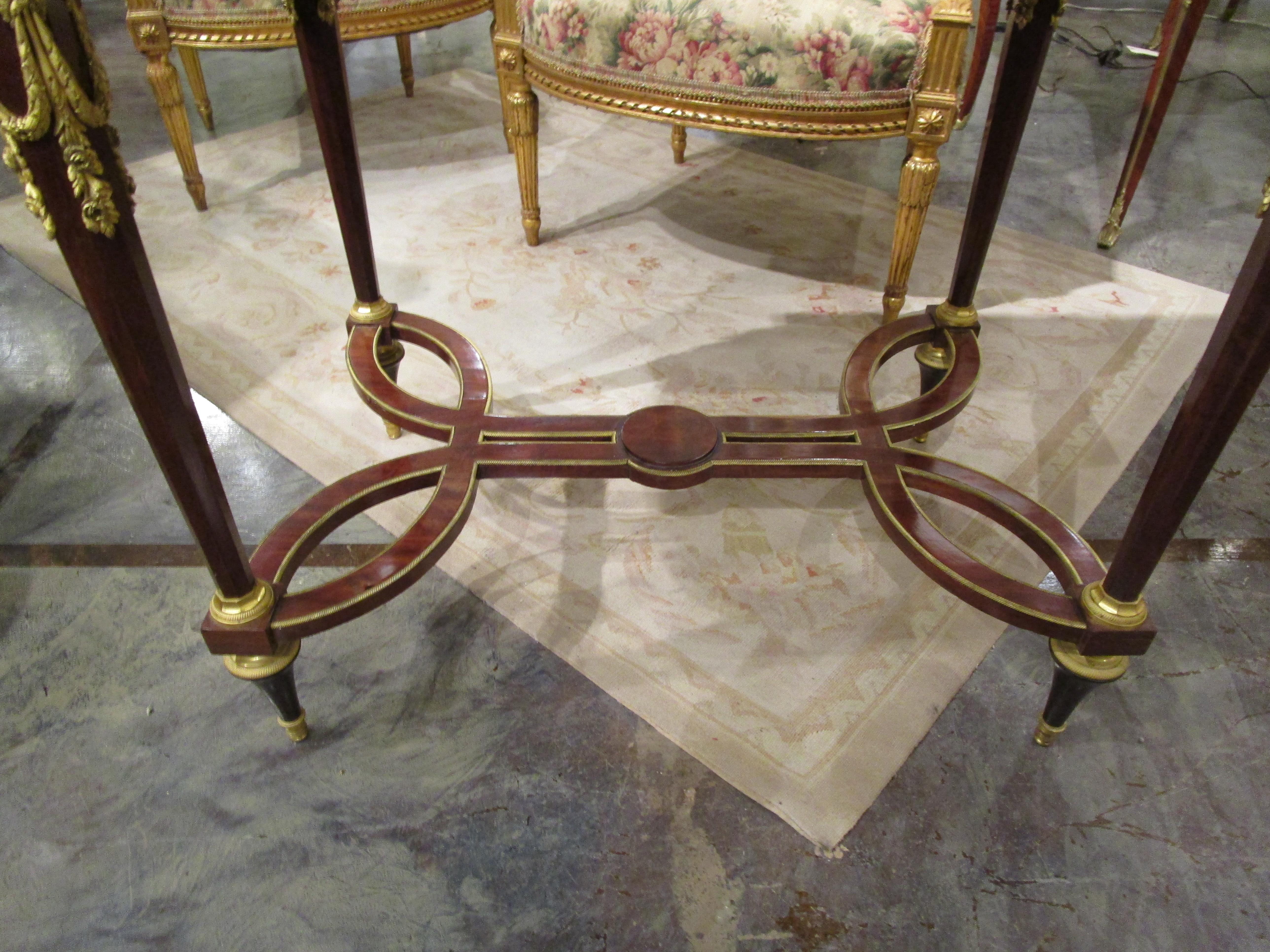 A fine 19th c French Louis XVI mahogany and gilt bronze mounted centertable In Good Condition In Dallas, TX