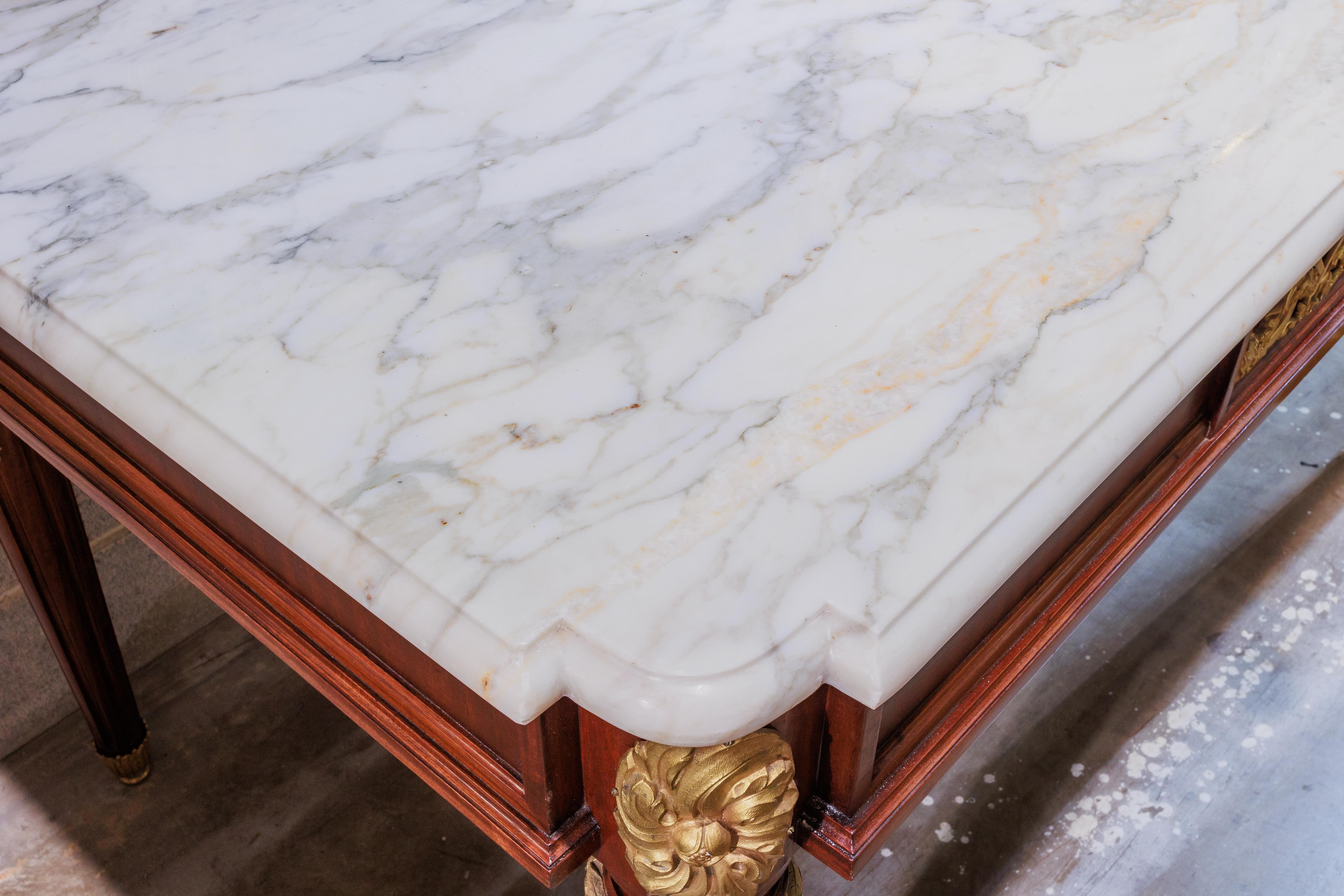 A fine 19th c French Louis XVI mahogany & gilt bronze mounted center hall table For Sale 1