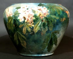 A.I.C. Fine Jardiniere Art Nouveau en céramique peinte à la main, France Circa 1900