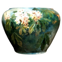 A.I.C. Fine Jardiniere Art Nouveau en céramique peinte à la main, France Circa 1900
