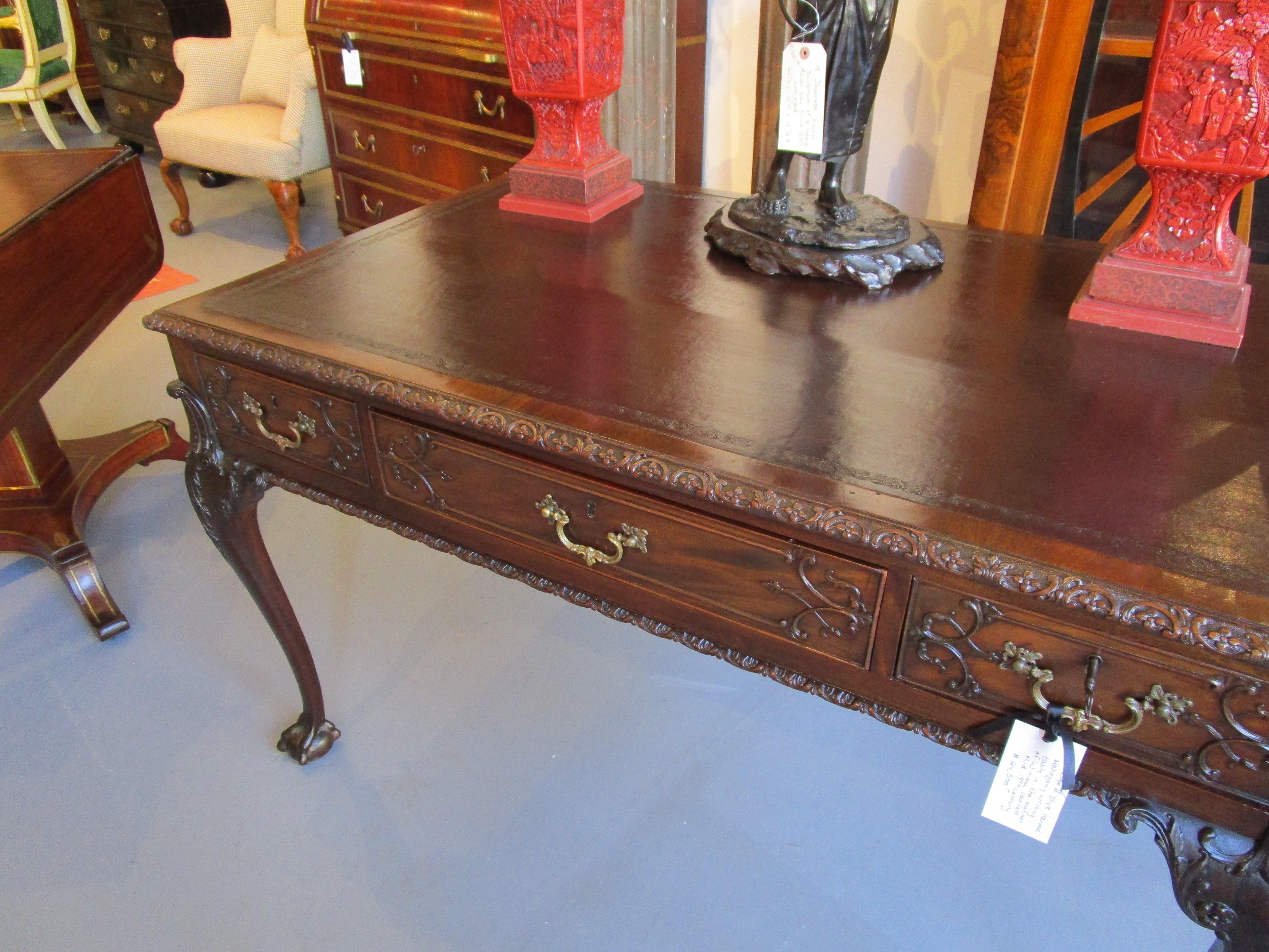 George II Fine 19th C Mahogany George 11 Writing Desk in the Manner of William Harllett For Sale