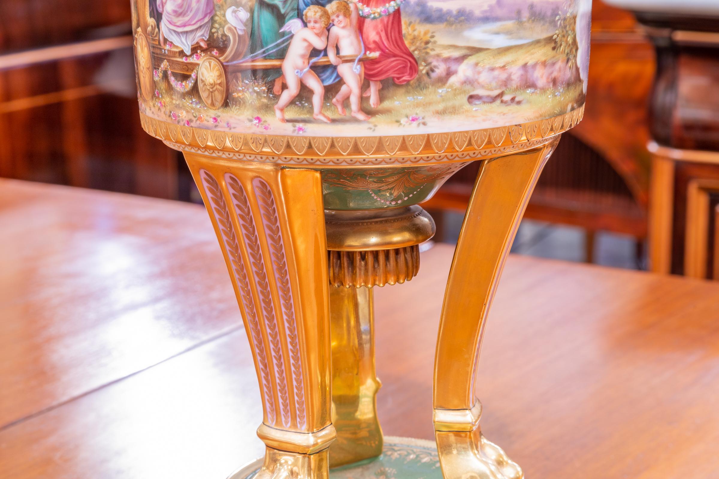 Neoclassical Fine 19th Century Austrian Royal Vienna Porcelain Hand Painted Urn For Sale
