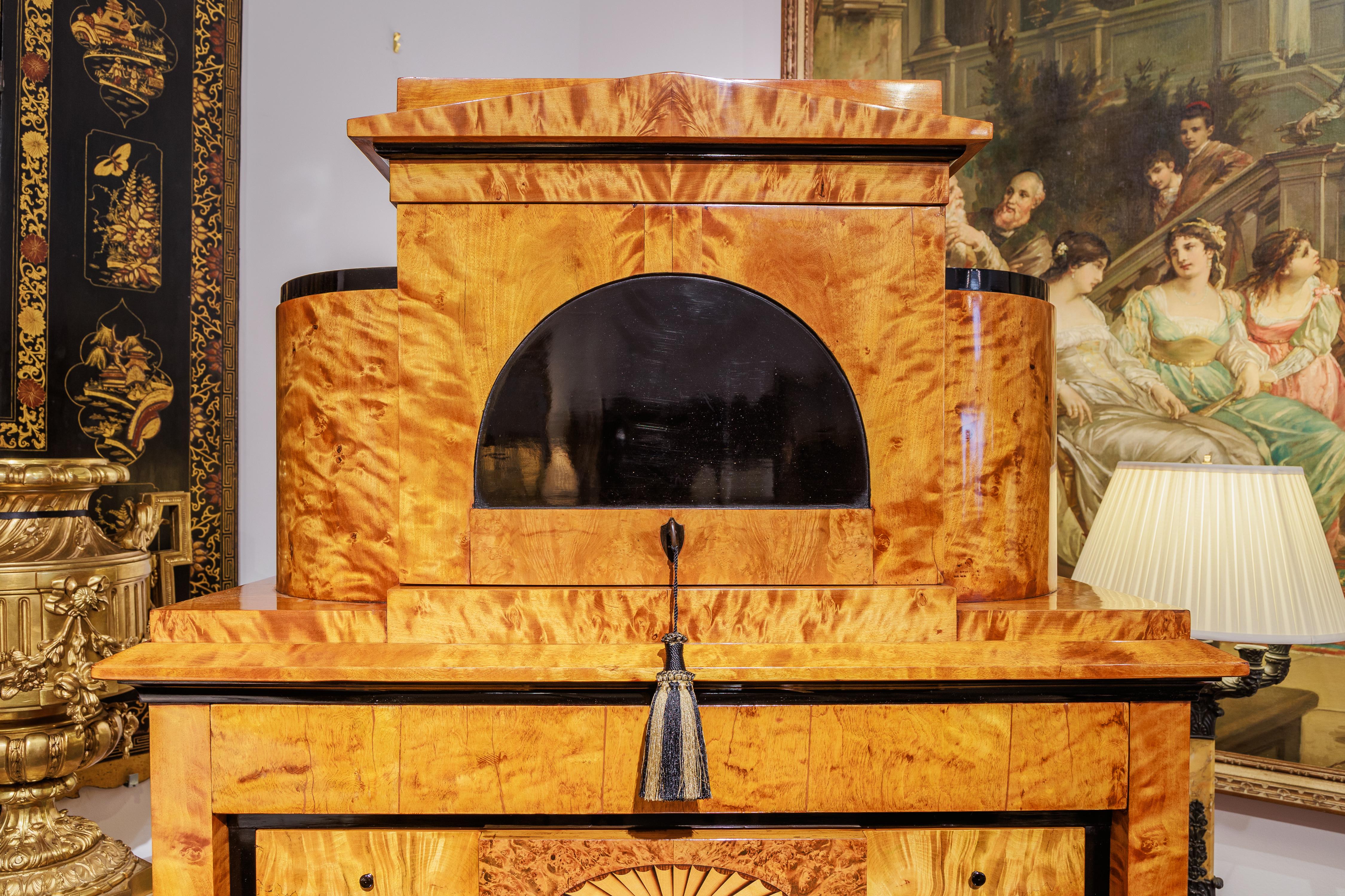 Hand-Crafted A fine 19th century Biedermeier  satinwood  birch and ebony secretary For Sale