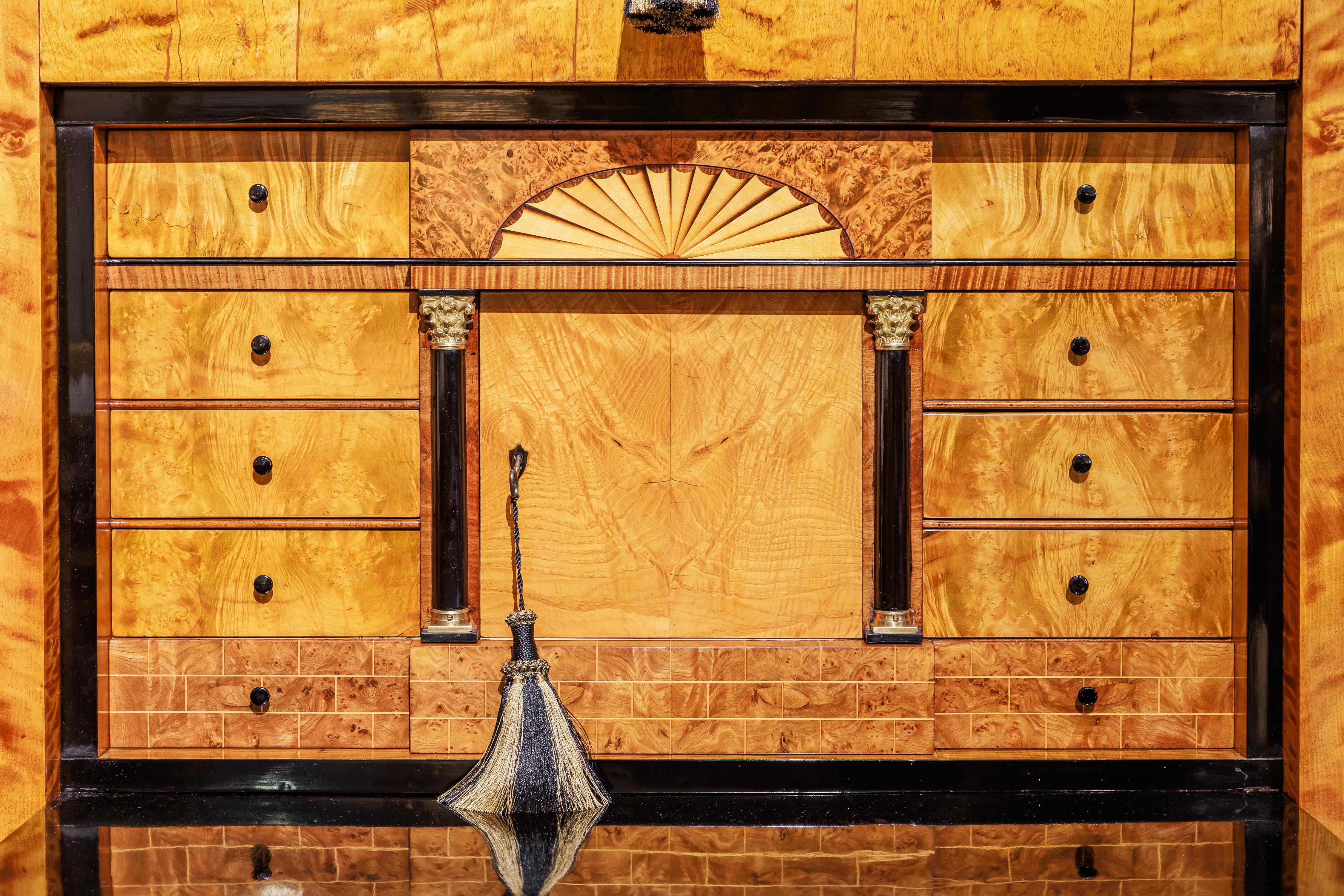 19th Century A fine 19th century Biedermeier  satinwood  birch and ebony secretary For Sale