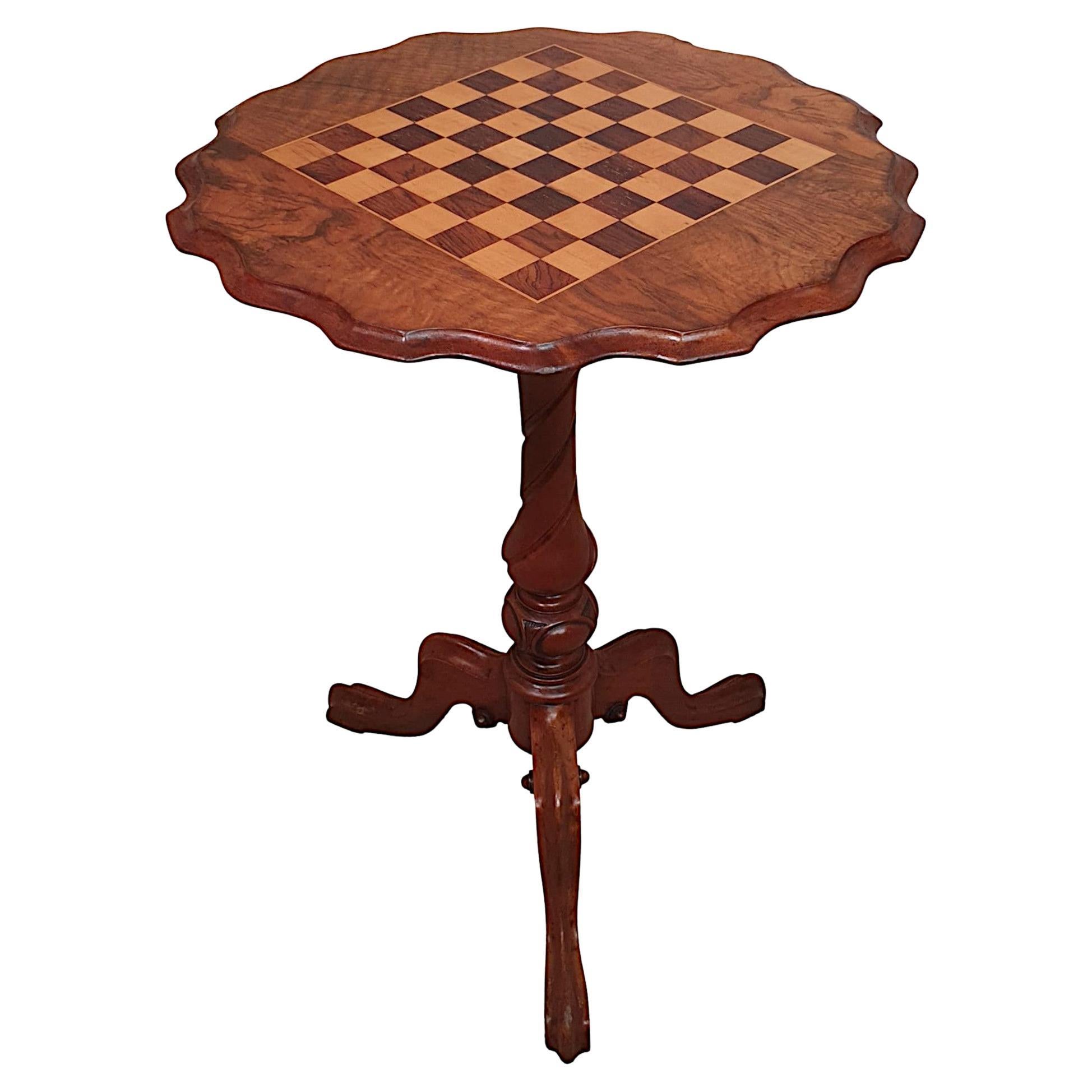 Fine 19th Century Burr Walnut and Fruitwood Chess Table