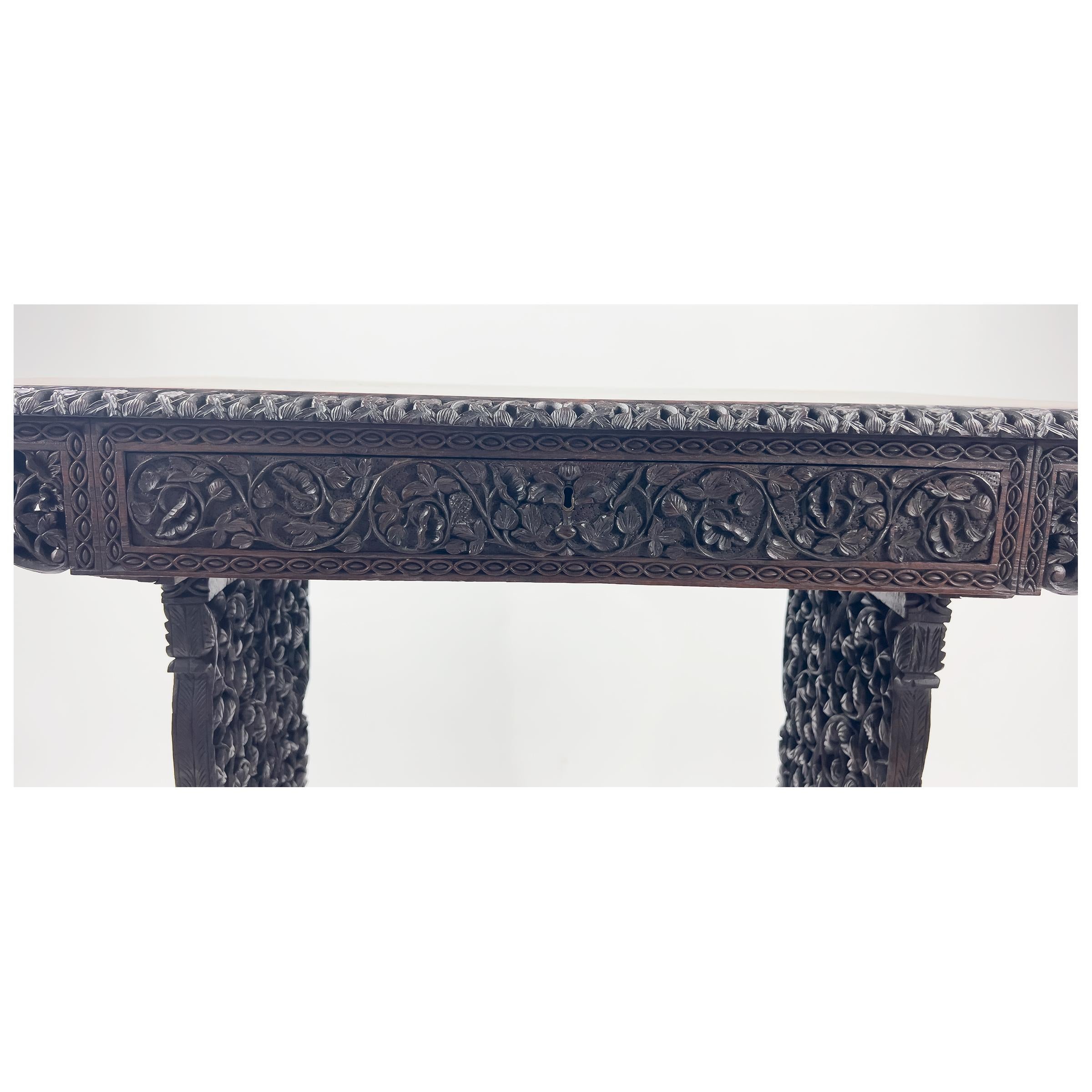 Rosewood Fine 19th Century Carved Anglo-Indian Work Table