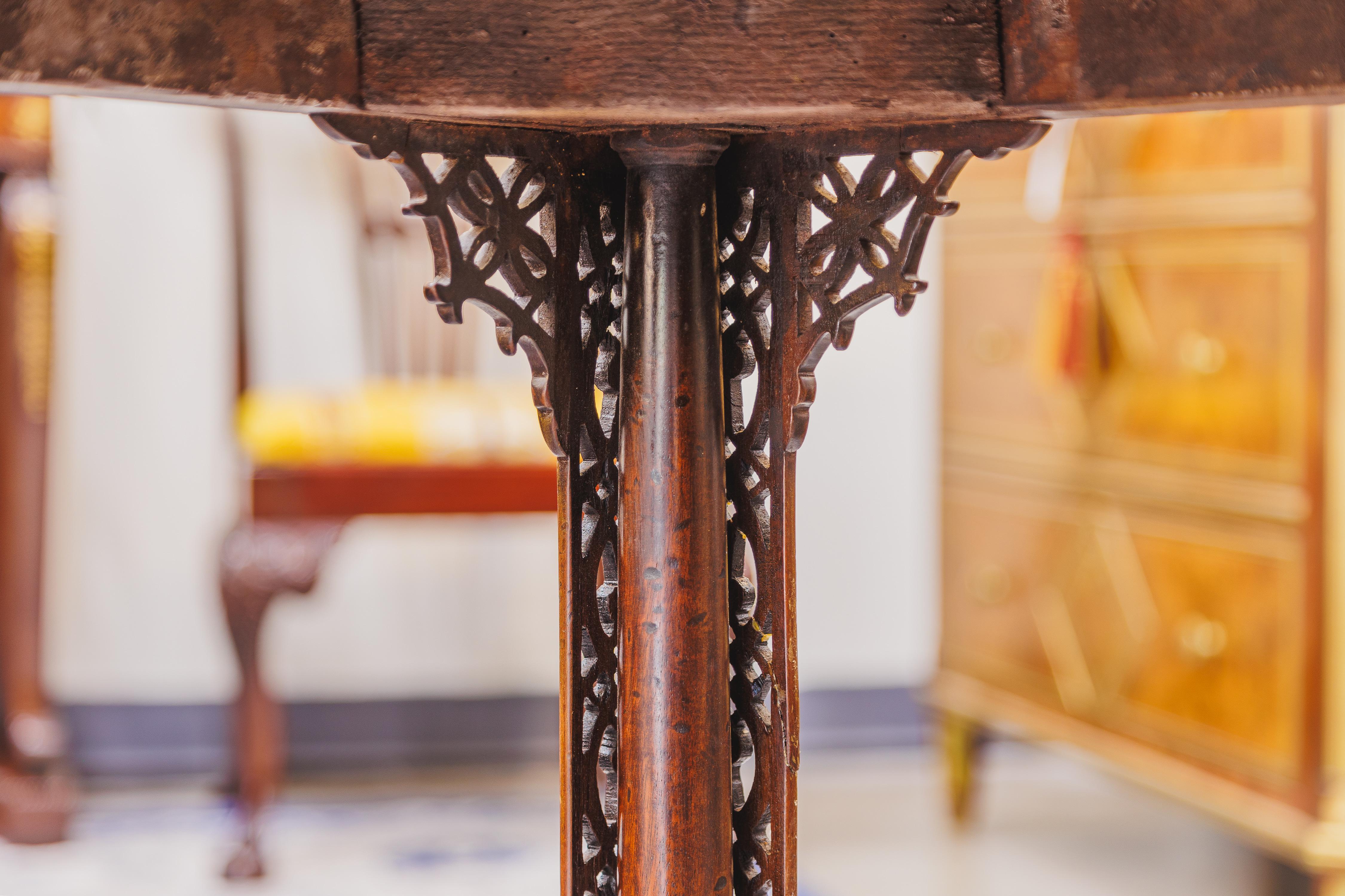 Hand-Carved A fine 19th century Chinese Chippendale mahogany silver table For Sale