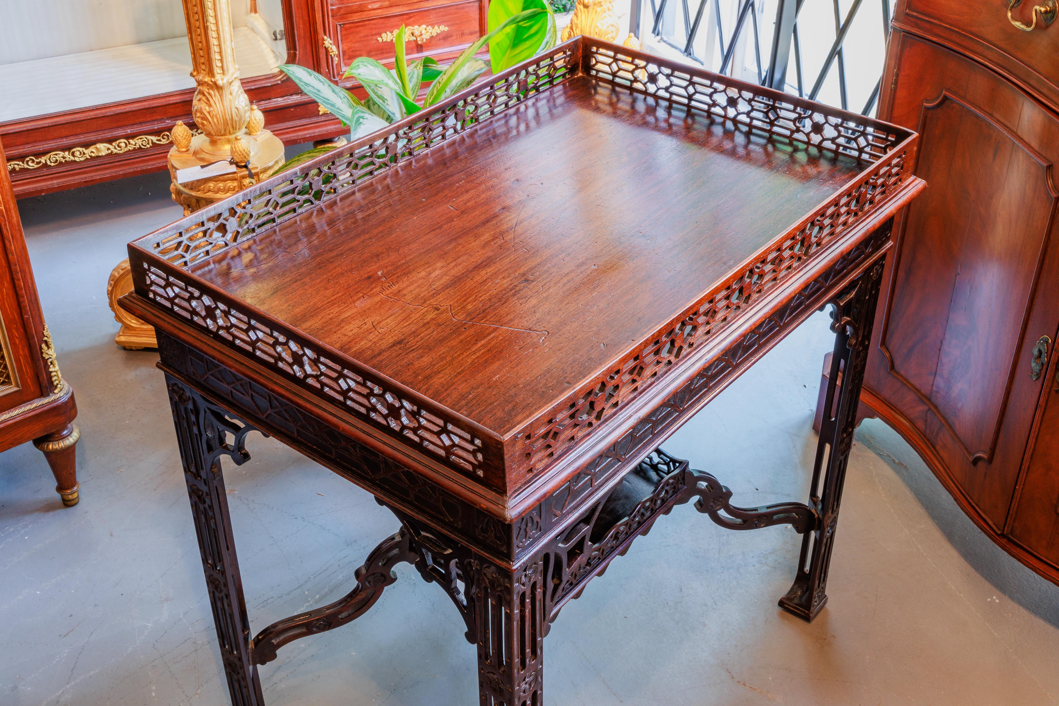 19th Century A fine 19th century Chinese Chippendale mahogany silver table