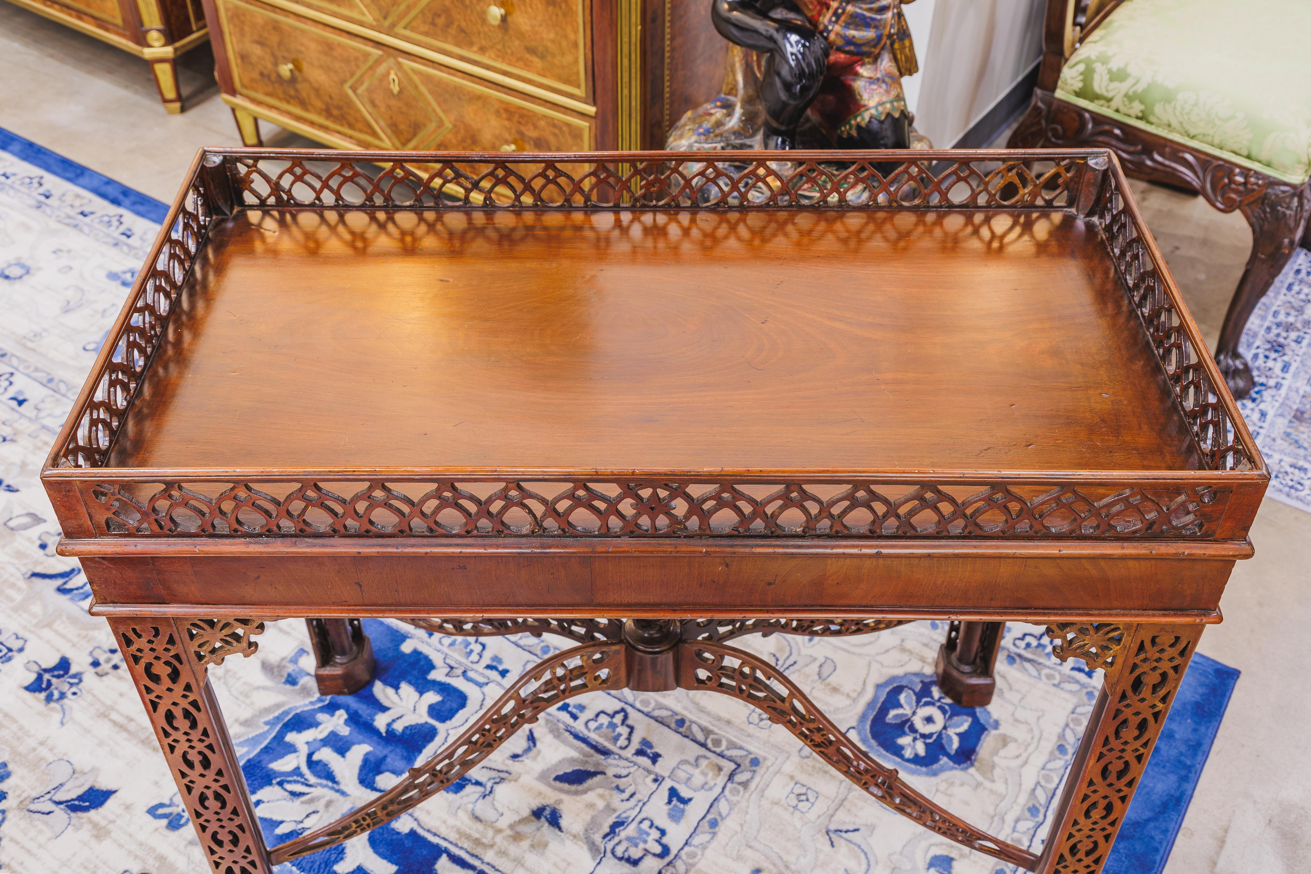 19th Century A fine 19th century Chinese Chippendale mahogany silver table For Sale