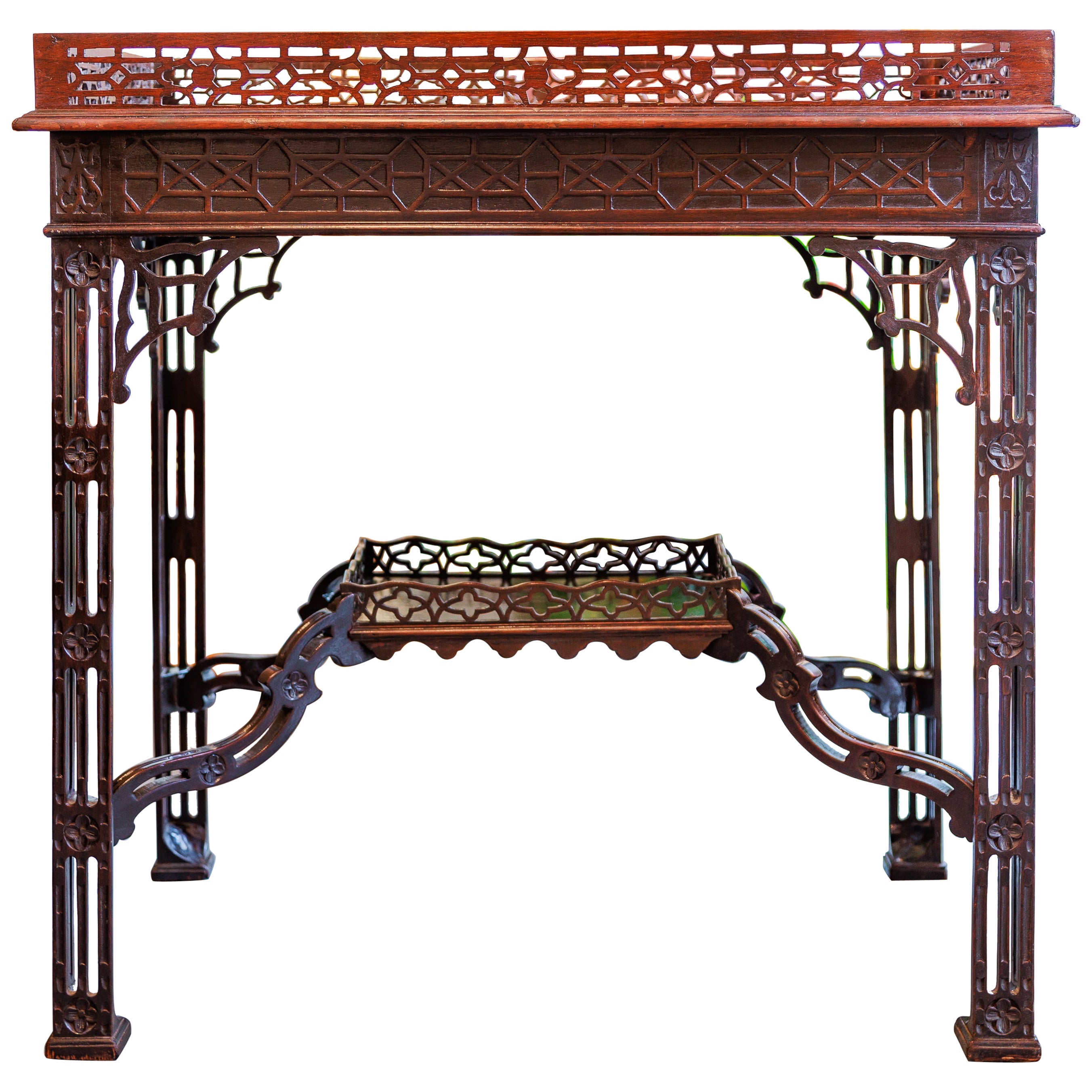 A fine 19th century Chinese Chippendale mahogany silver table