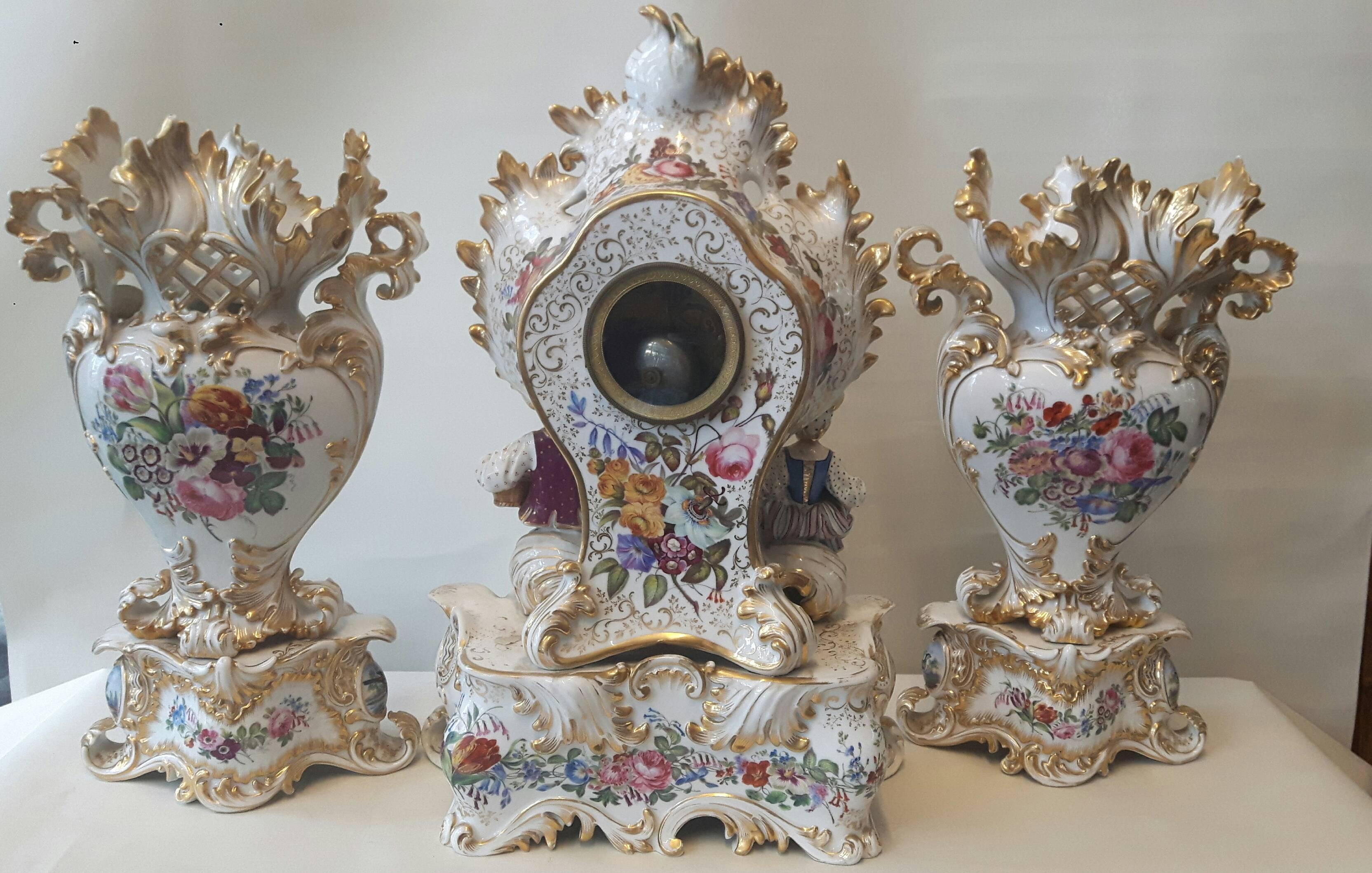 French Fine 19th Century Clock Set Garniture by Jacob Petit For Sale