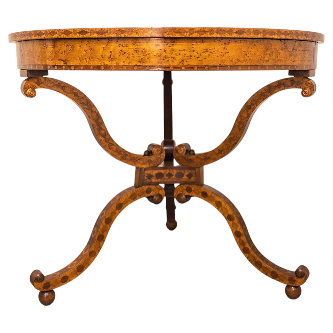 A fine 19th century Continental fruitwood and inlayed center table . For Sale