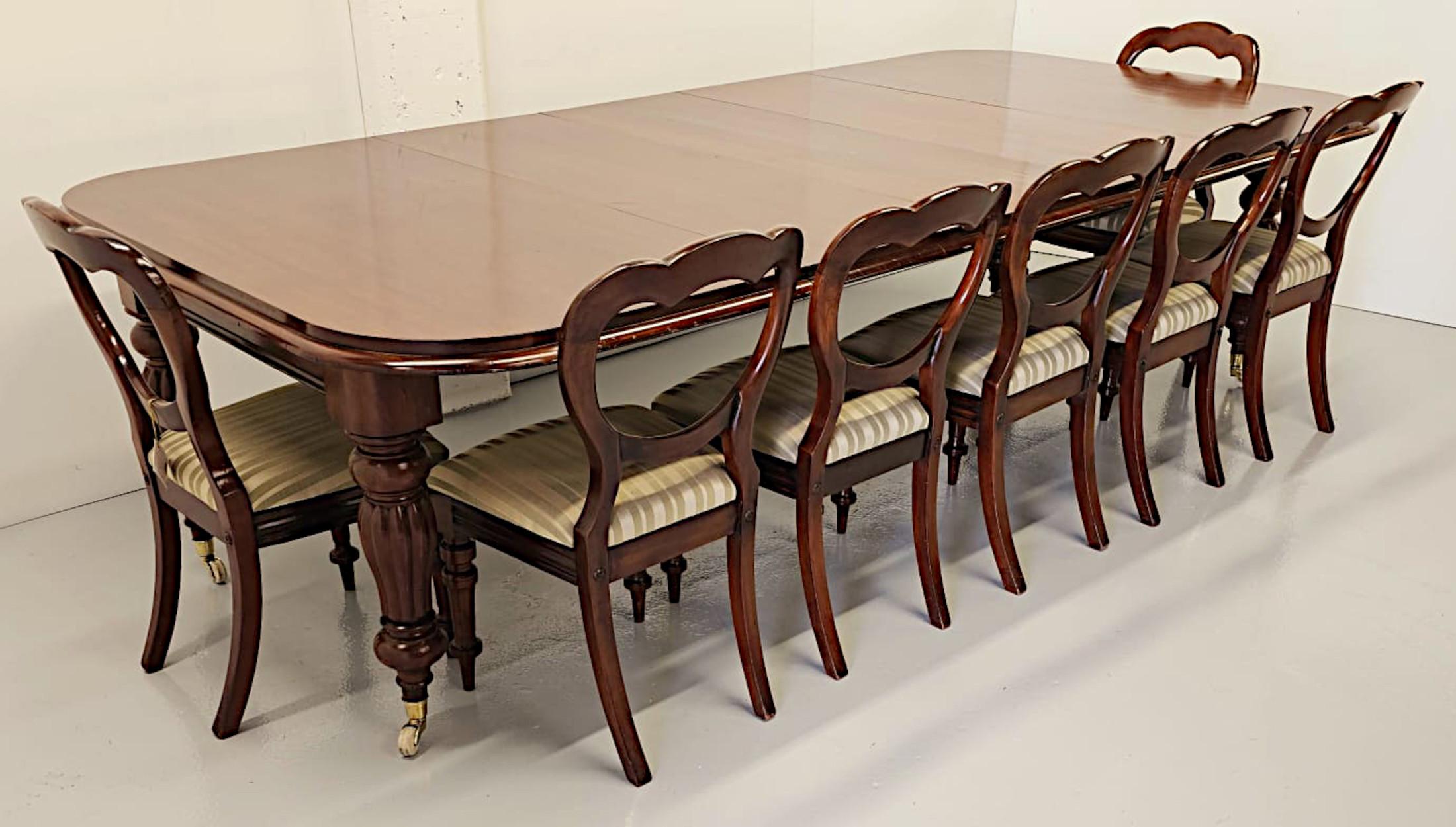 A  Fine 19th Century mahogany extendable dining table, stunningly hand carved with beautifully rich patination and grain.  This fabulous piece is of superb quality, in original condition, has three leaves and extends comfortably to seat up to twelve