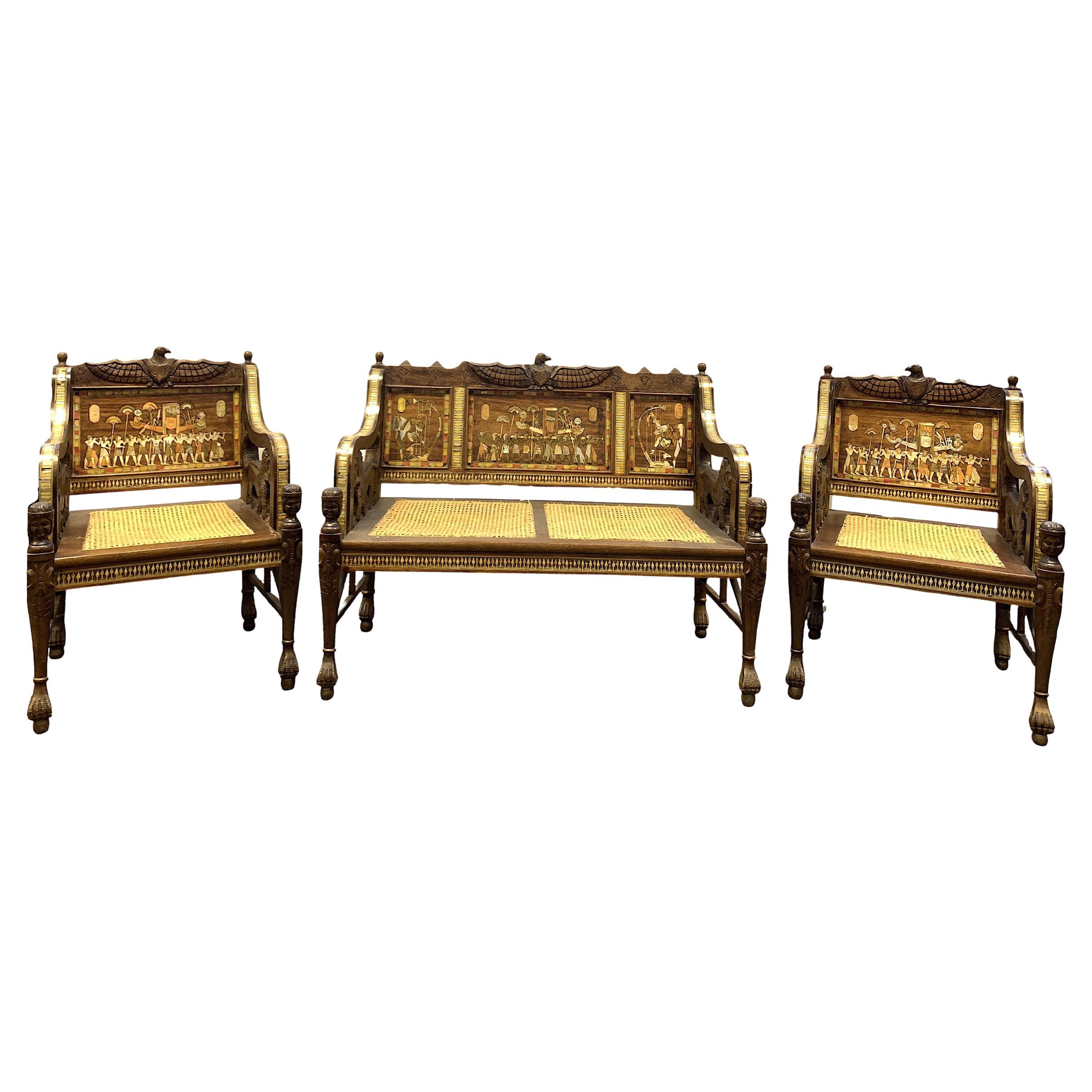 Fine 19th Century Egyptian Revival Set of Three Furniture For Sale