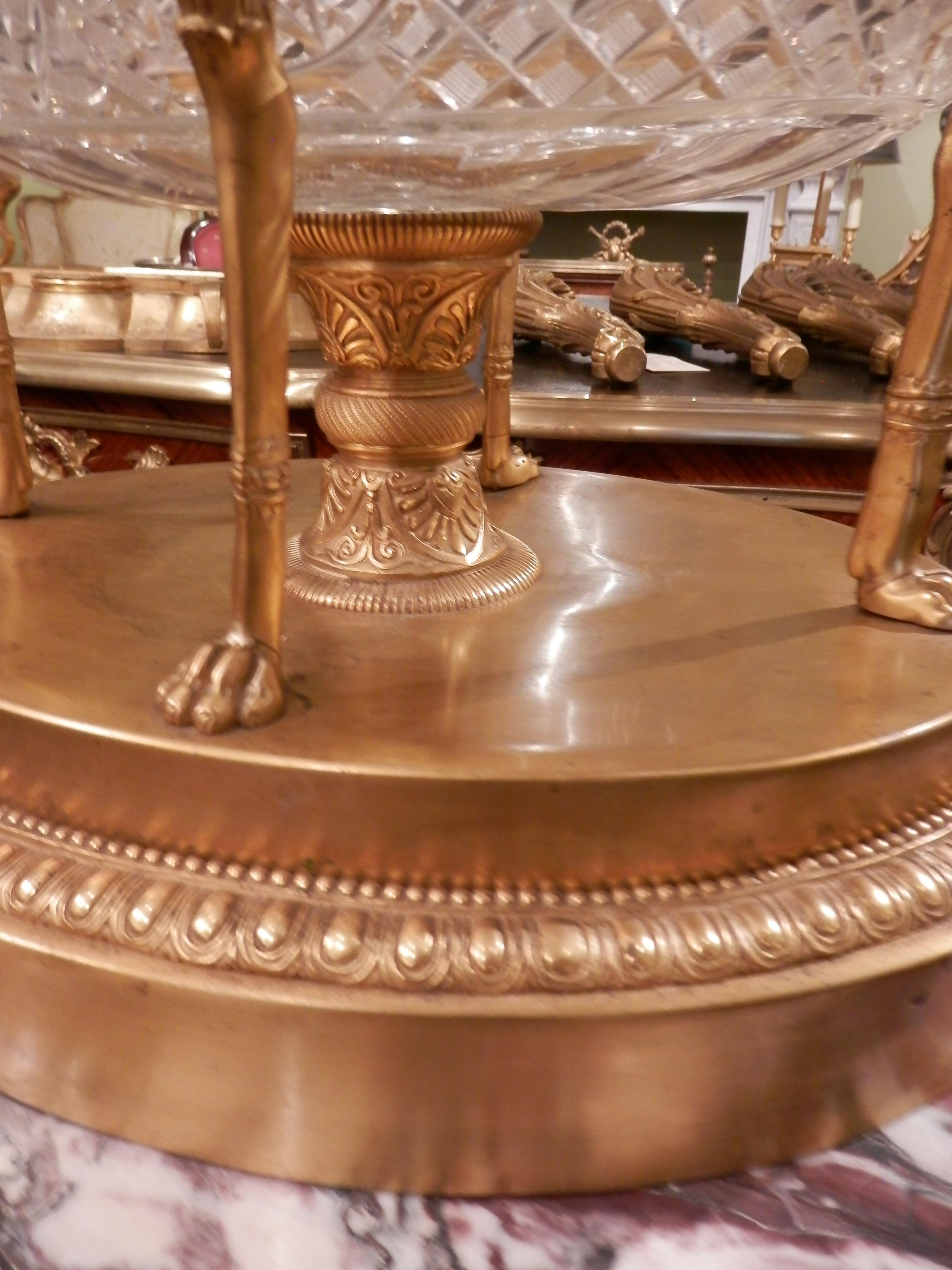 Fine 19th Century Empire Cut Crystal and Gilt Bronze Fine Centerpiece  In Good Condition In Dallas, TX