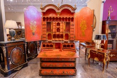 Fine 19th Century English Chinoiserie and Red Lacquered Slant Front Secretary