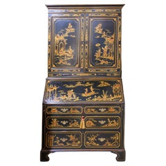 A fine 19th century English Chinoiserie designed slant front secretary