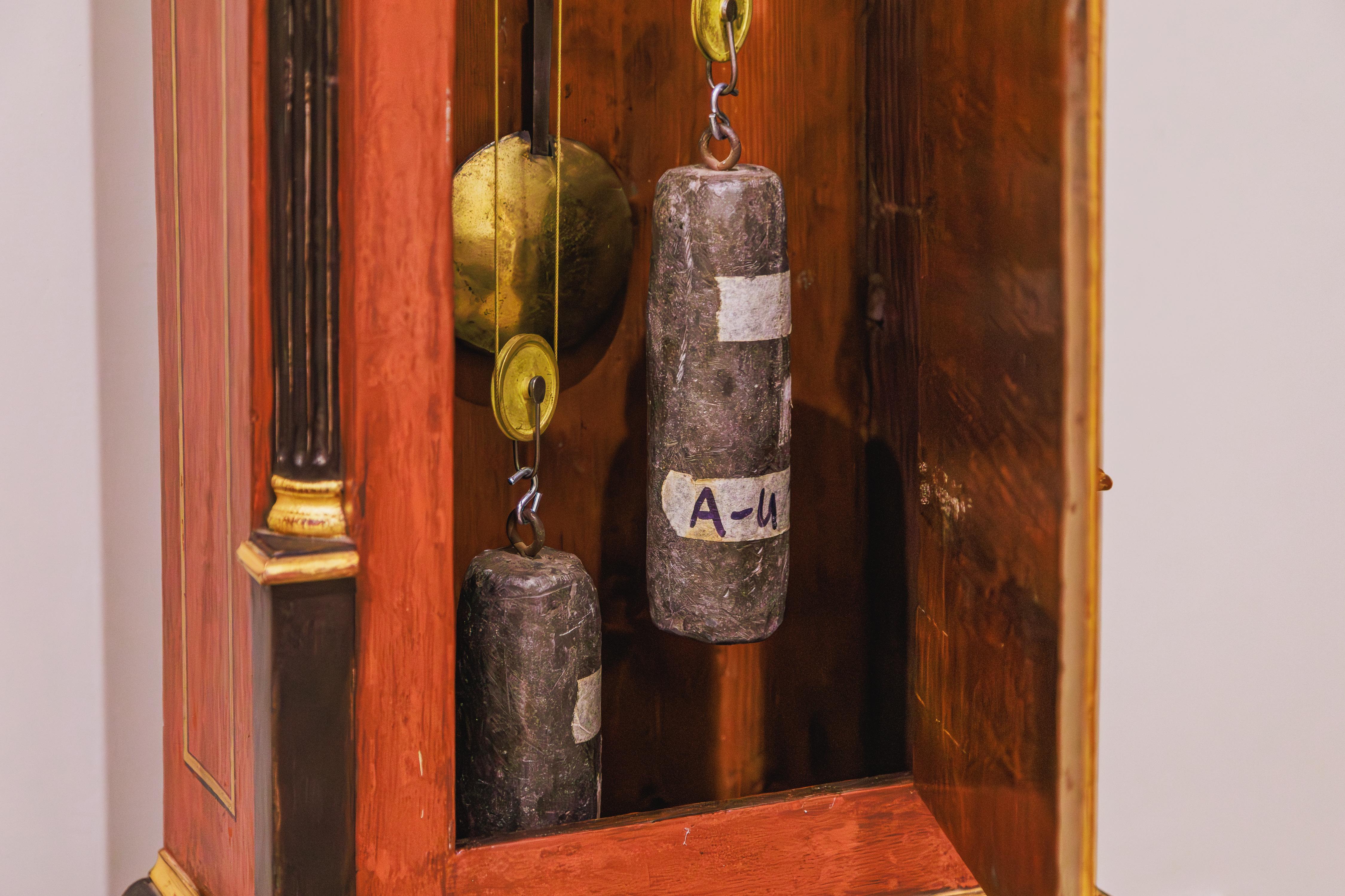 19th Century A fine 19th century English red painted Chinoiserie  Grandfather clock For Sale